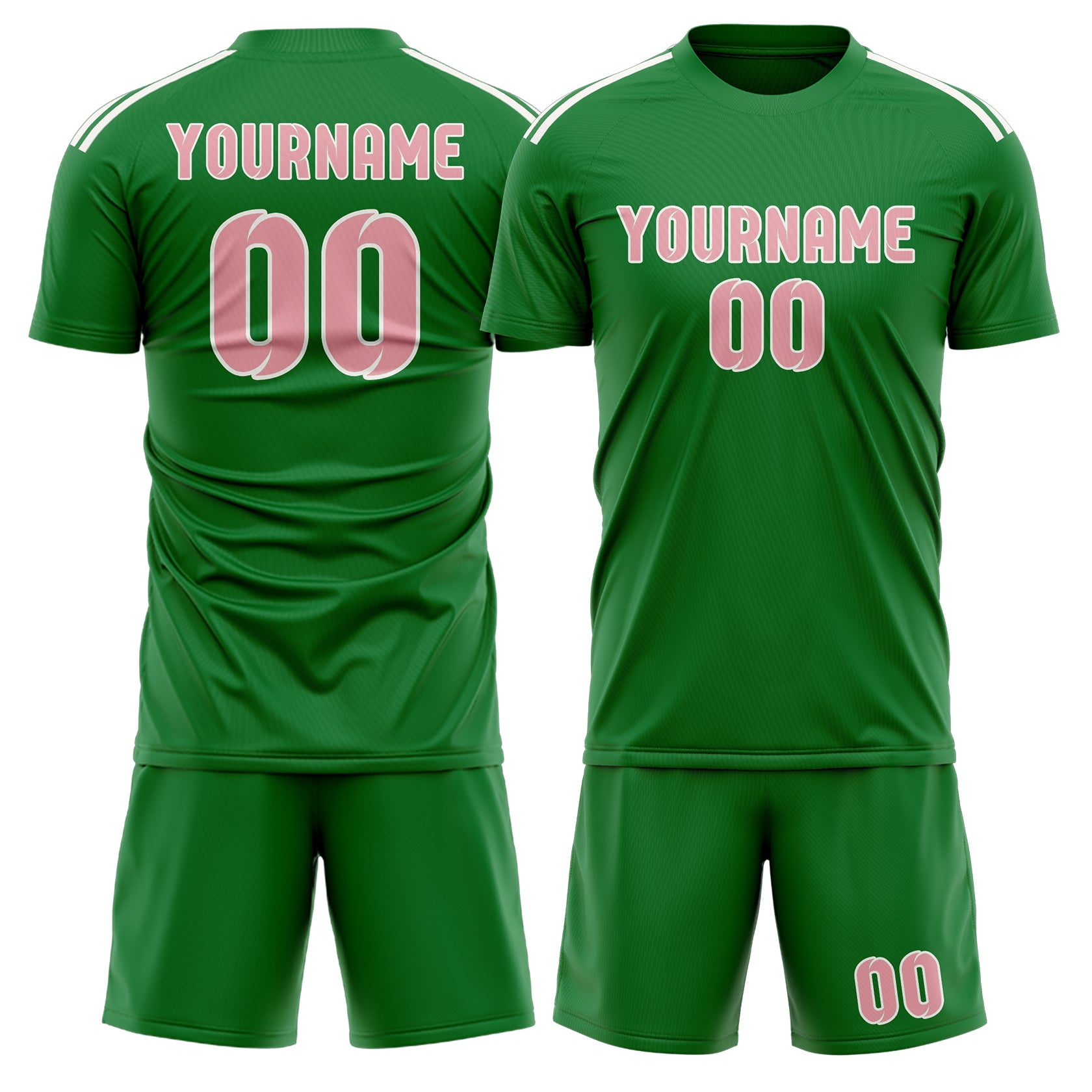 Maßgeschneidertes Professionelles Smaragdgrün Rosa Fußballtrikot-Set
