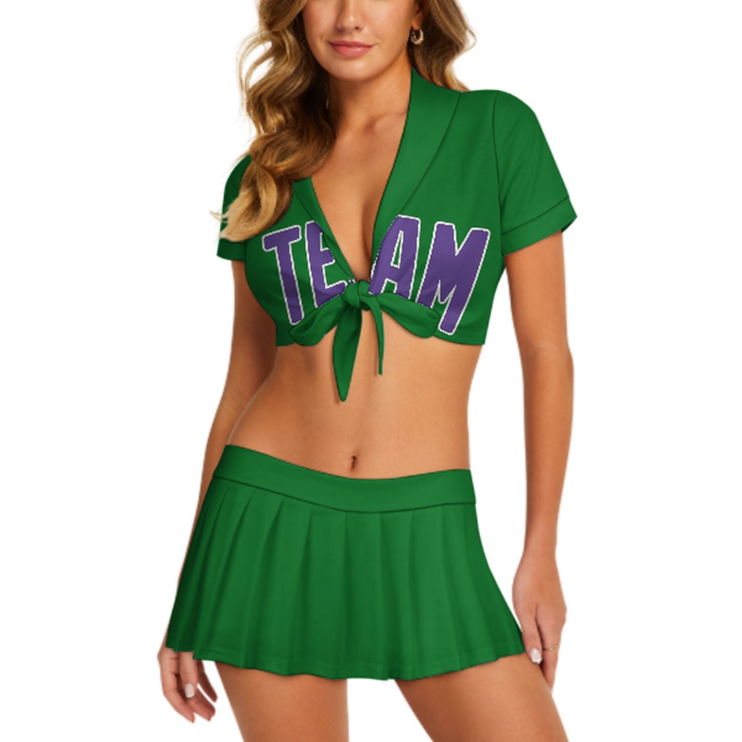Maßgeschneidertes Smaragdgrün Lavendel Cheerleader Outfit Set