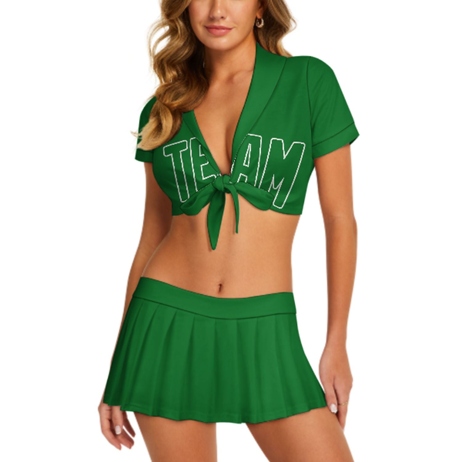 Maßgeschneidertes Smaragdgrün Smaragdgrün Cheerleader Outfit Set