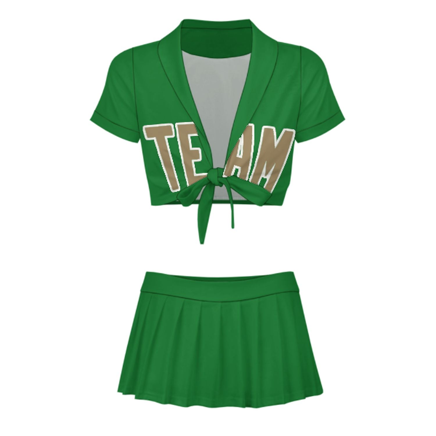 Maßgeschneidertes Smaragdgrün Hellkhaki Cheerleader Outfit Set