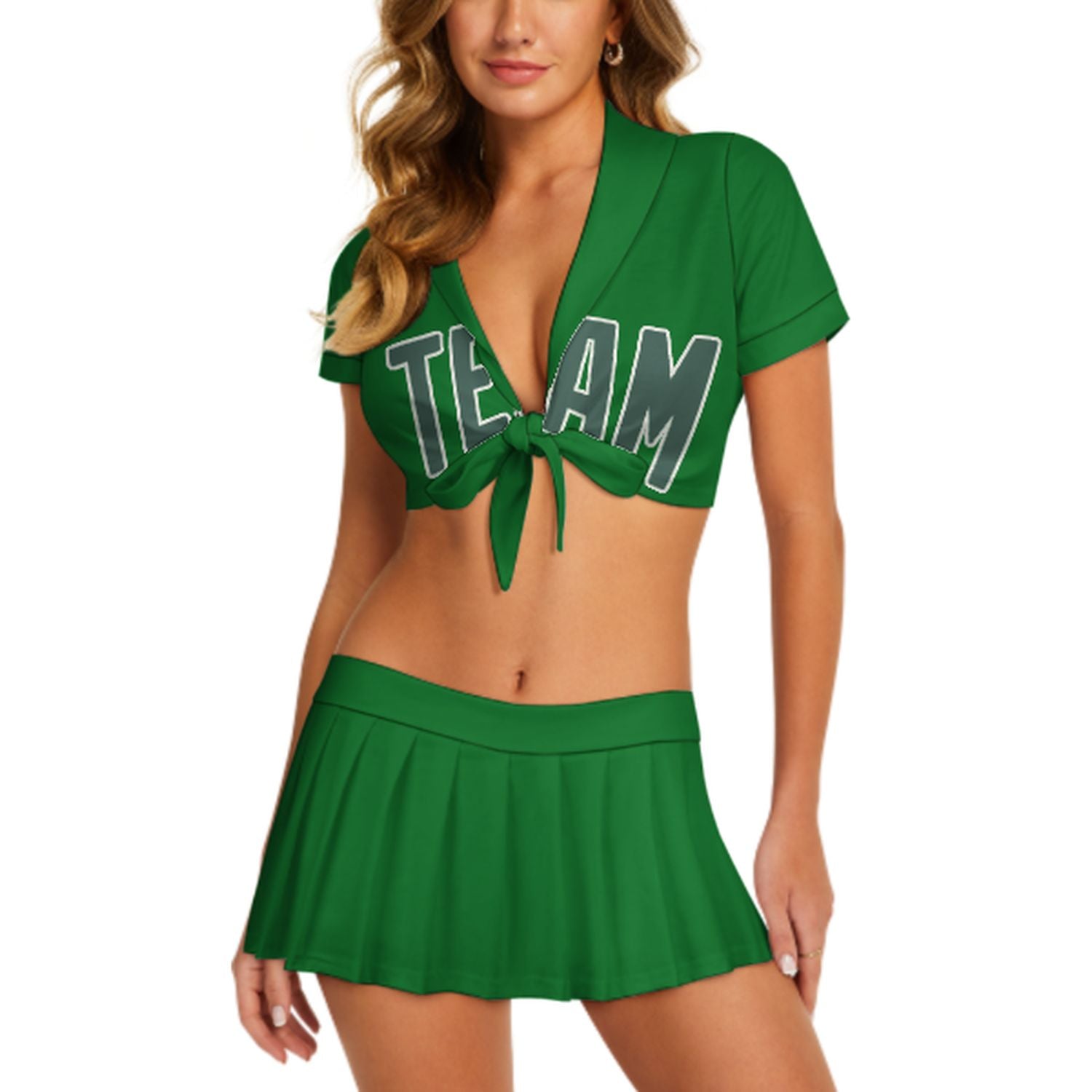 Maßgeschneidertes Smaragdgrün Blaugrün Cheerleader Outfit Set