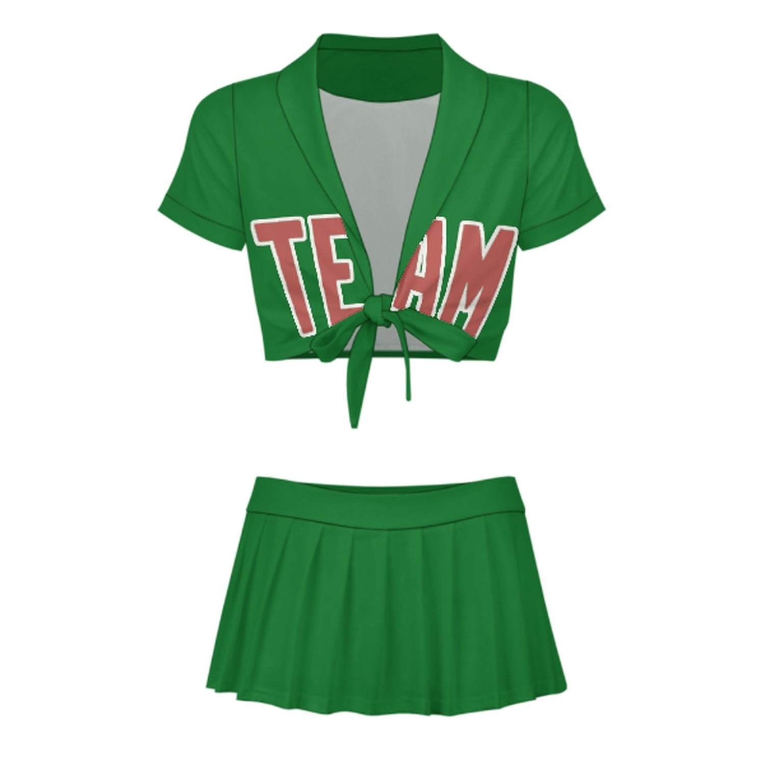 Maßgeschneidertes Smaragdgrün Kupferrose Cheerleader Outfit Set