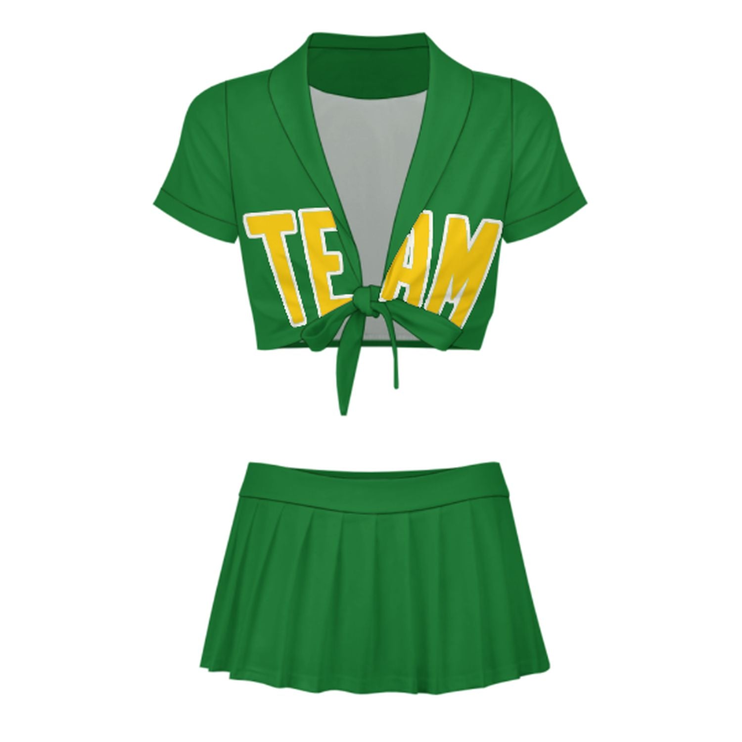 Maßgeschneidertes Smaragdgrün Gold Cheerleader Outfit Set
