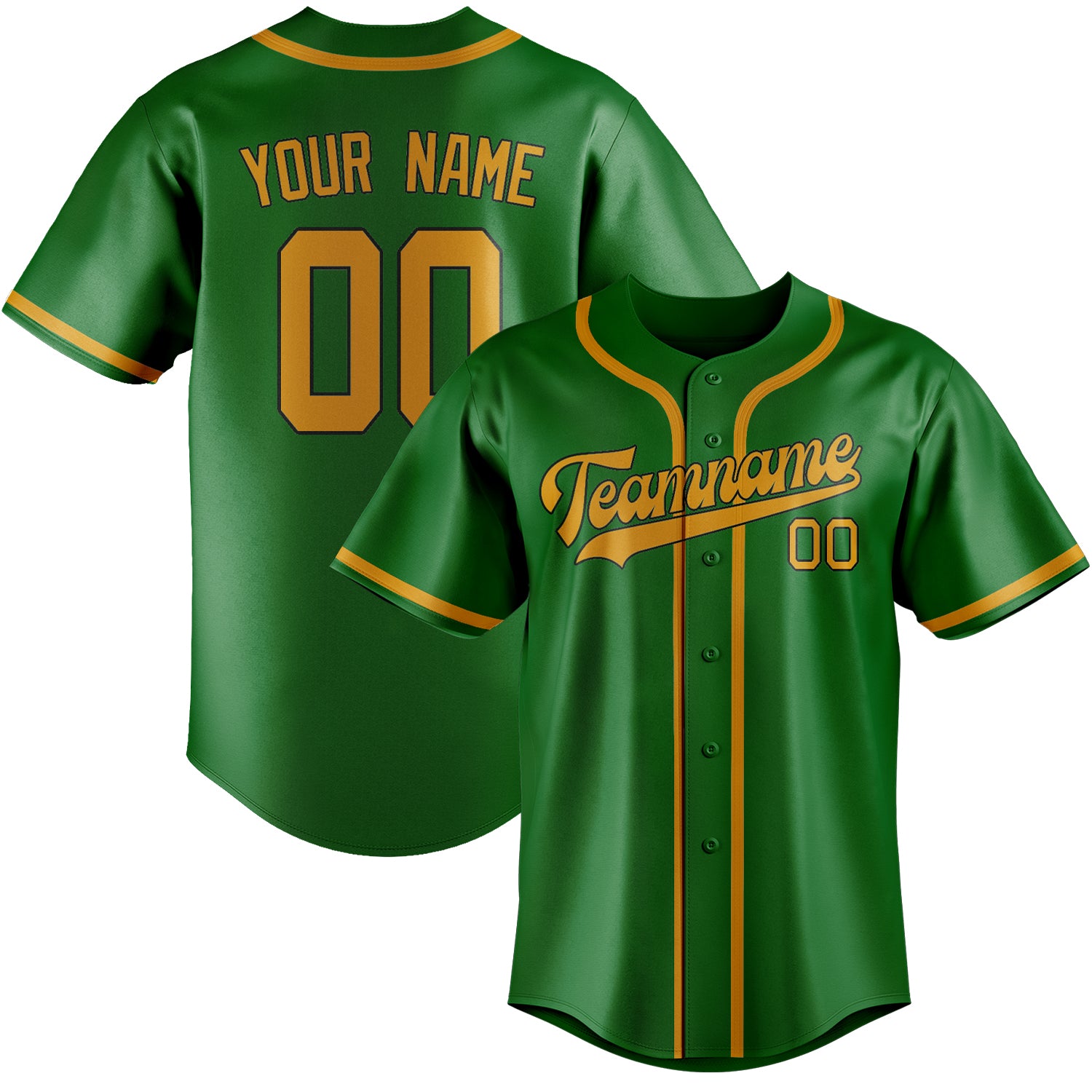 Benutzerdefiniertes Professionelles Smaragdgrün Gelb Baseballtrikot