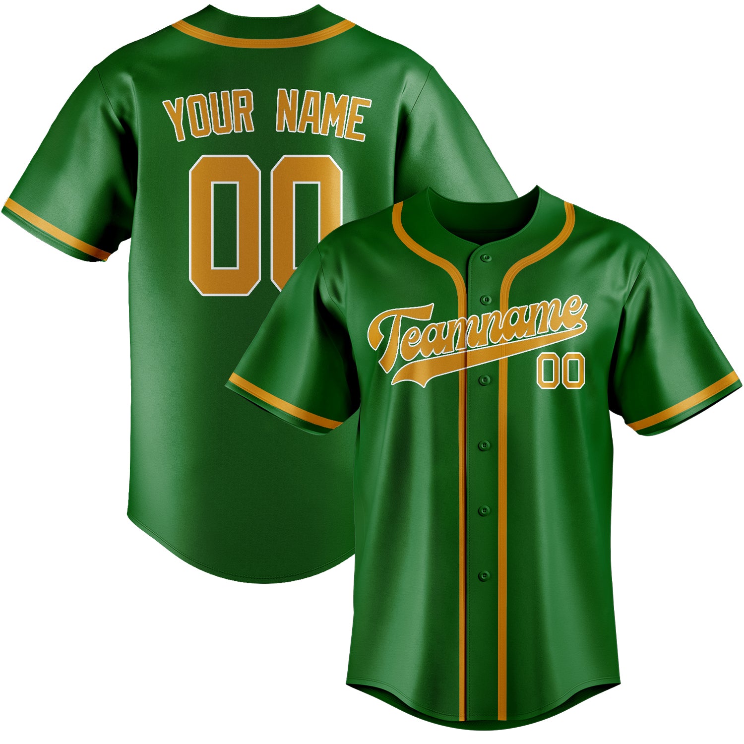 Benutzerdefiniertes Professionelles Smaragdgrün Gelb Baseballtrikot