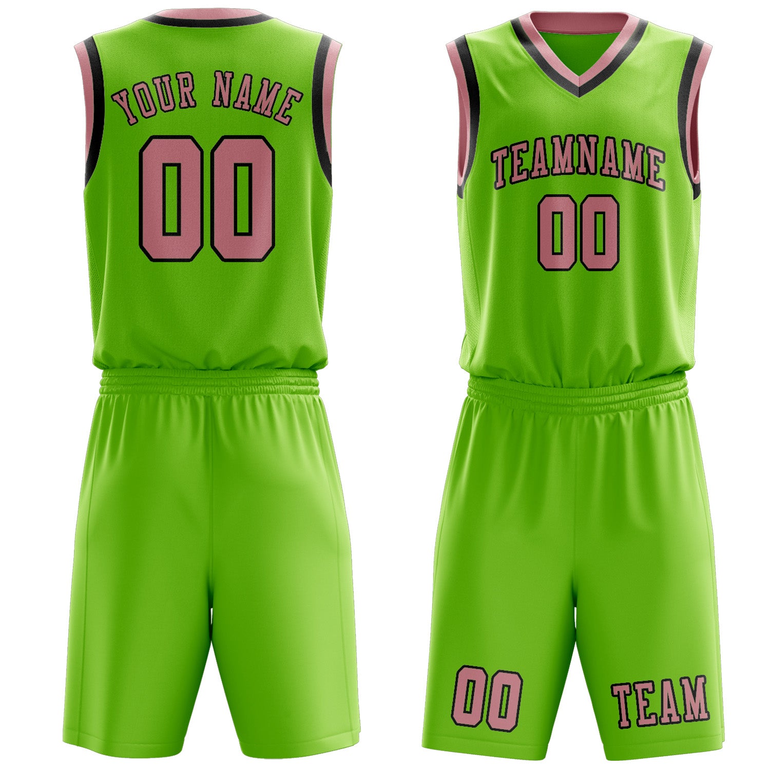 Benutzerdefiniertes Professionelles Smaragdgrün Rosa Basketballtrikot-Set