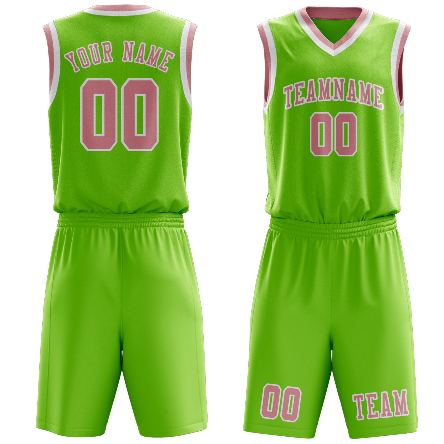 Benutzerdefiniertes Professionelles Smaragdgrün Rosa Basketballtrikot-Set
