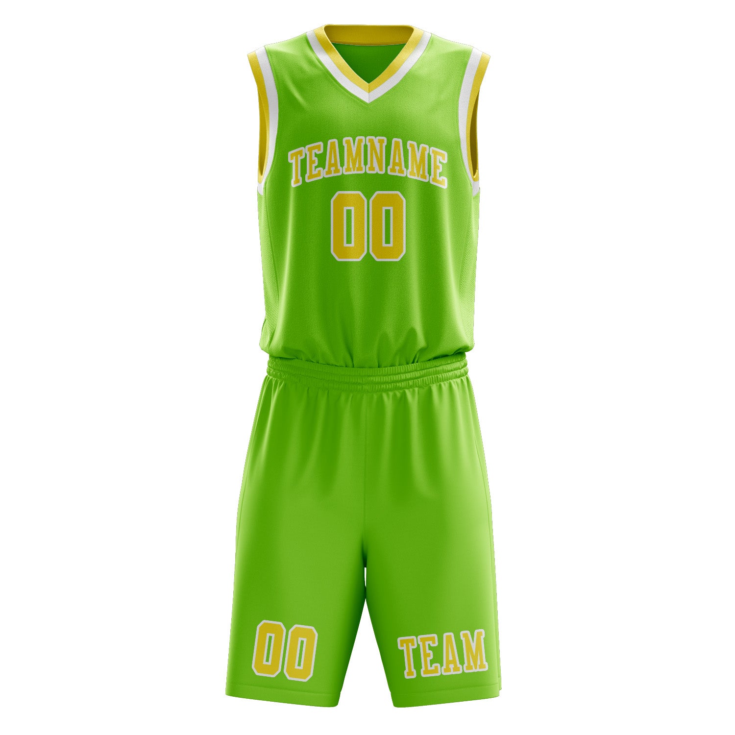 Benutzerdefiniertes Professionelles Smaragdgrün Blassgelb Basketballtrikot-Set