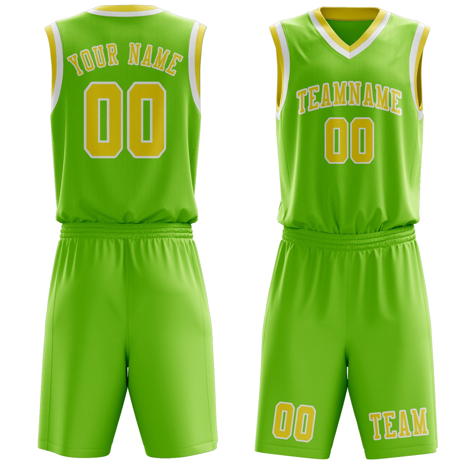 Benutzerdefiniertes Professionelles Smaragdgrün Blassgelb Basketballtrikot-Set