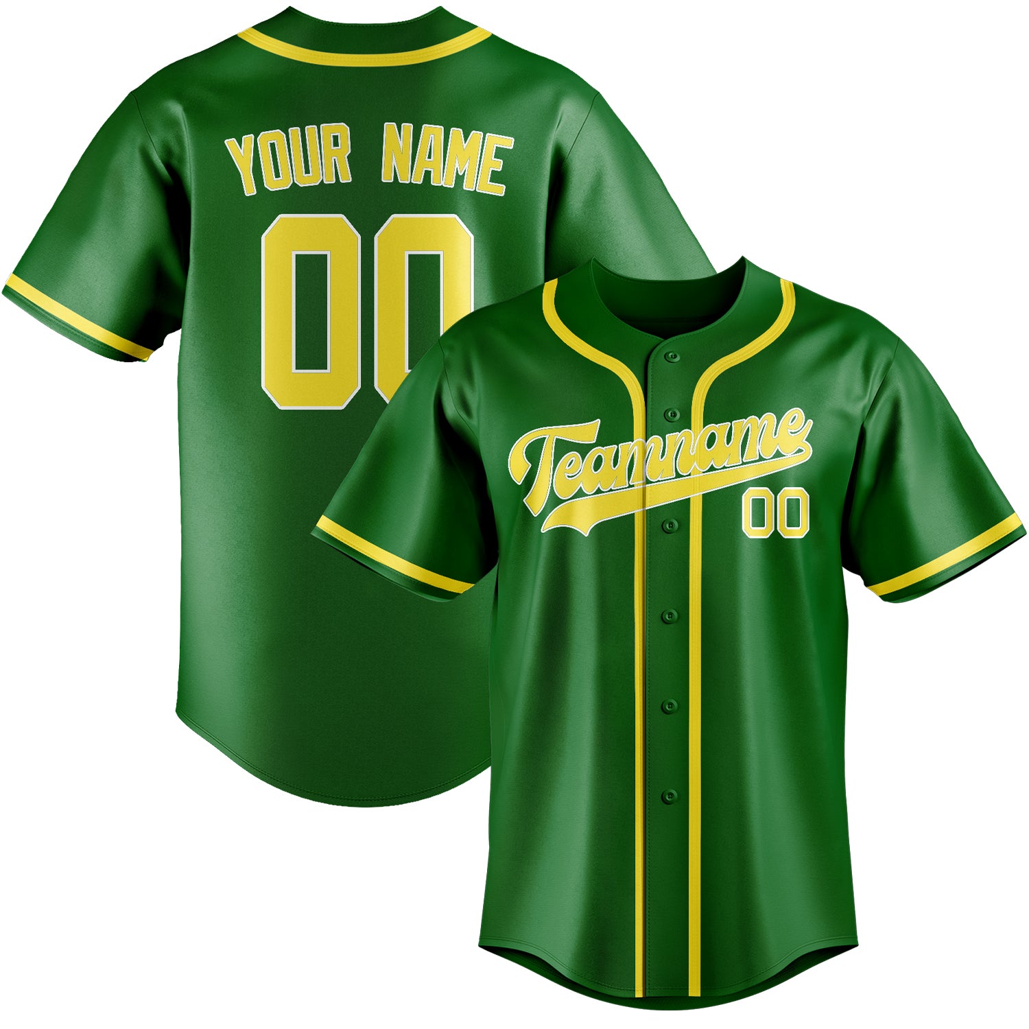 Benutzerdefiniertes Professionelles Smaragdgrün Blassgelb Baseballtrikot