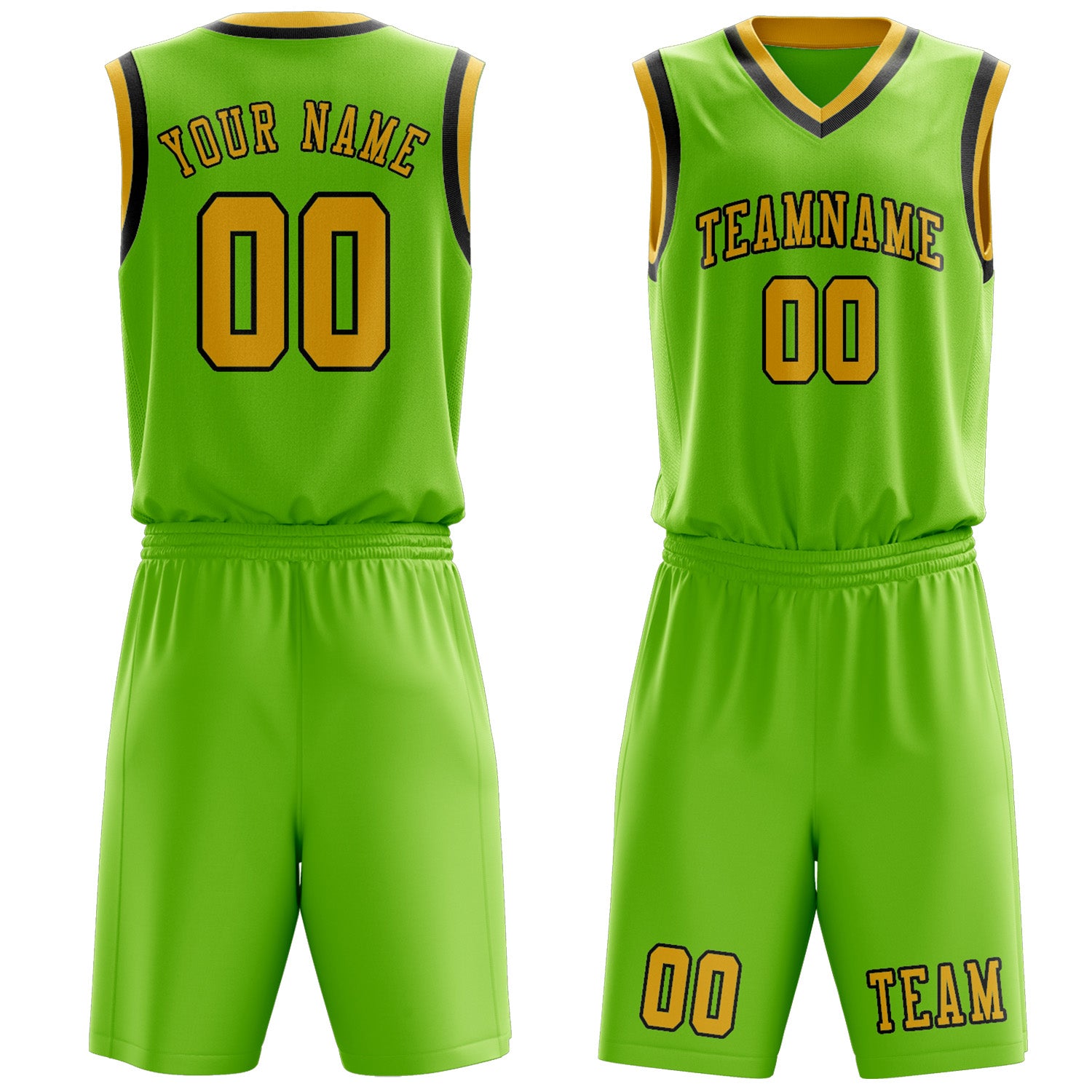 Benutzerdefiniertes Professionelles Smaragdgrün Gold Basketballtrikot-Set