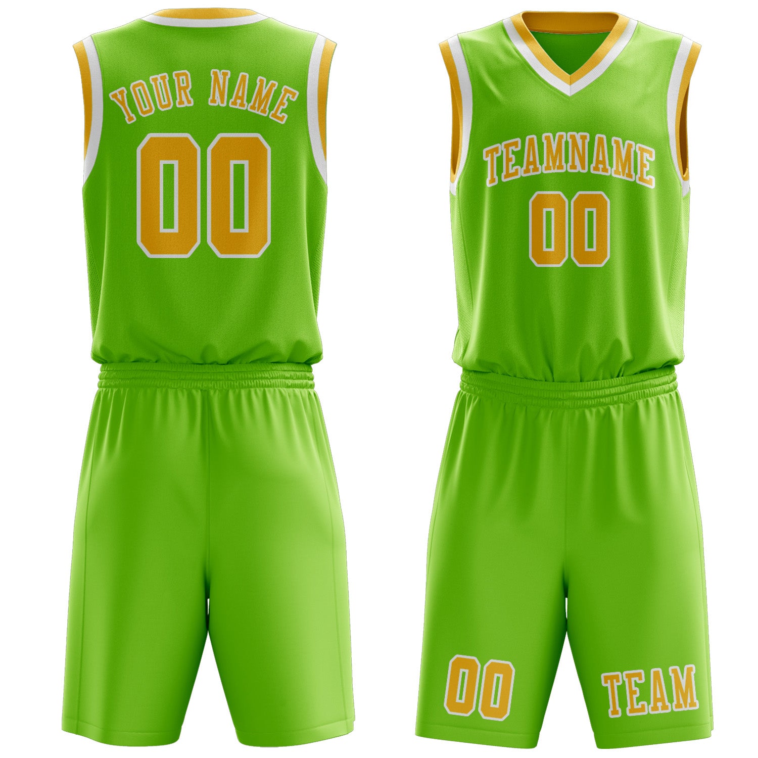Benutzerdefiniertes Professionelles Smaragdgrün Gold Basketballtrikot-Set
