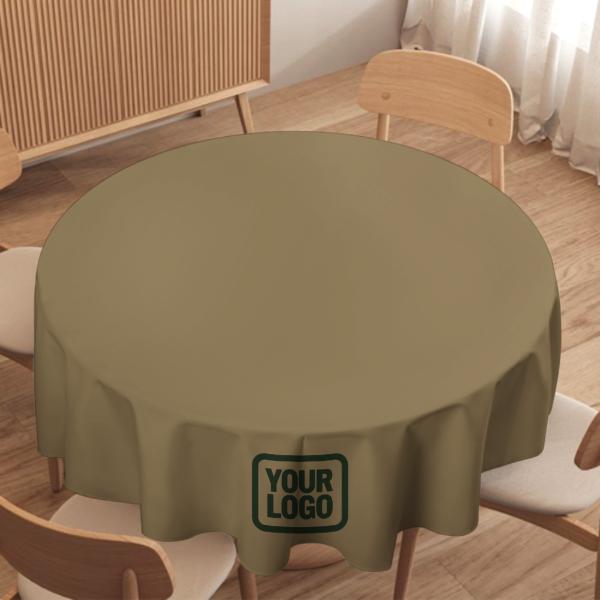 Tovaglia rotonda personalizzata color kaki chiaro e verde abete