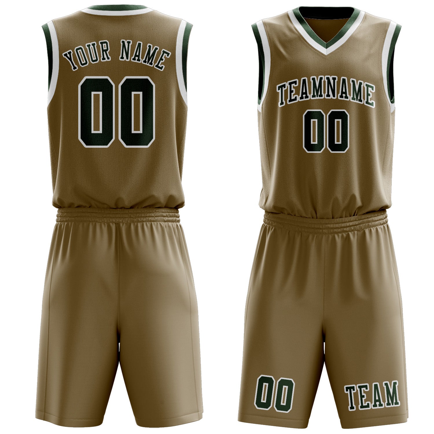 Benutzerdefiniertes Professionelles Hellkhaki Tannengrün Basketballtrikot-Set