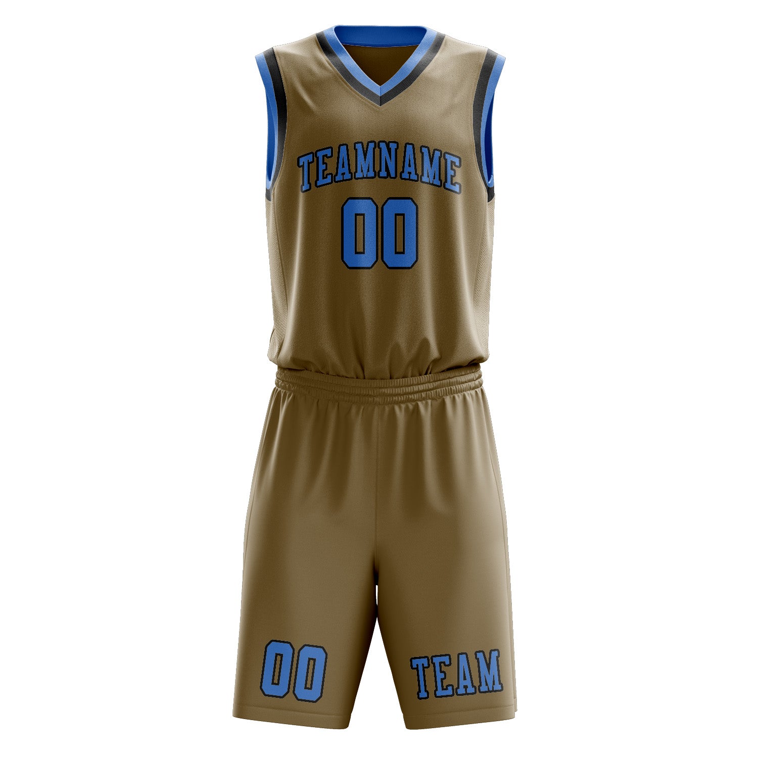 Benutzerdefiniertes Professionelles Hellkhaki Hellblau Basketballtrikot-Set