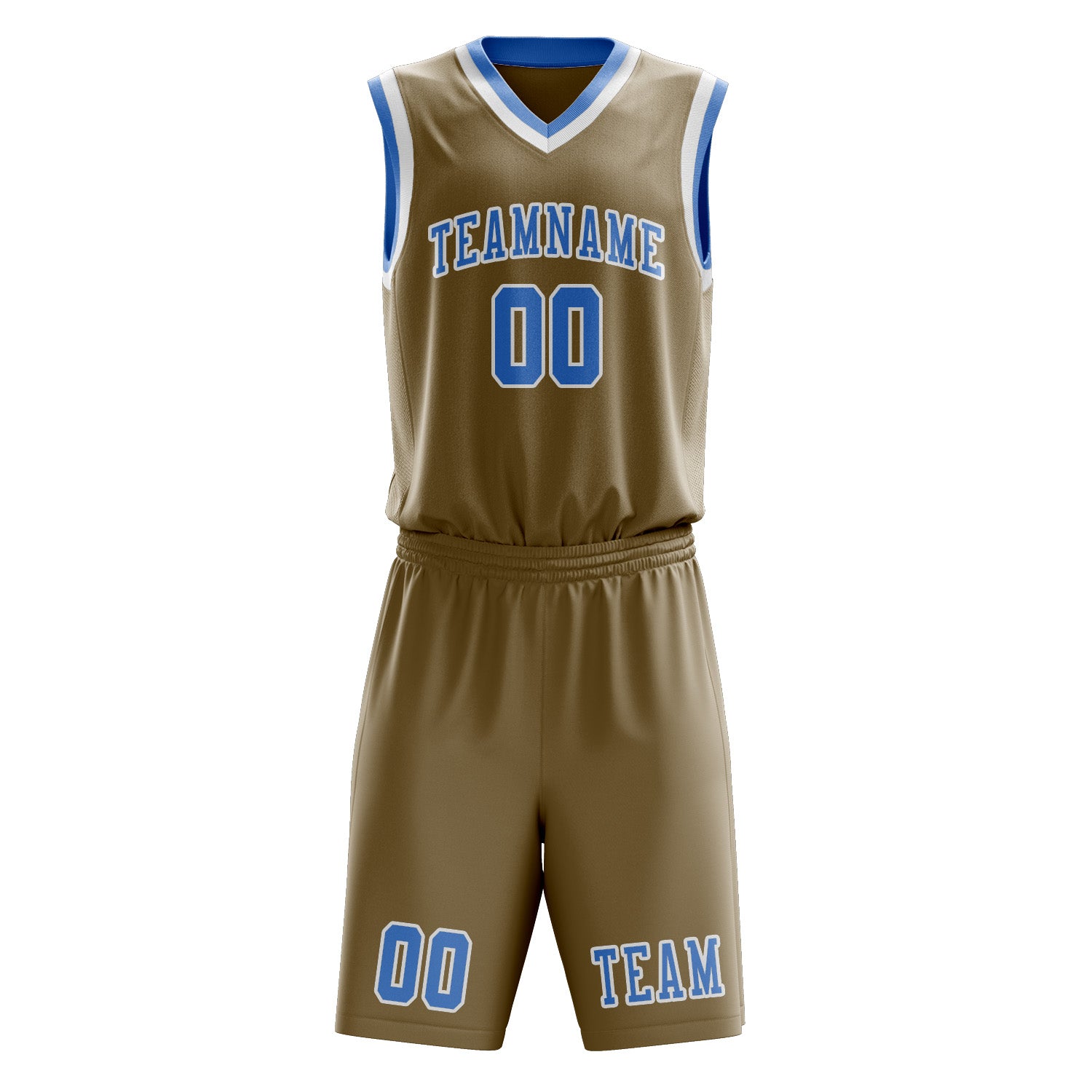 Benutzerdefiniertes Professionelles Hellkhaki Hellblau Basketballtrikot-Set