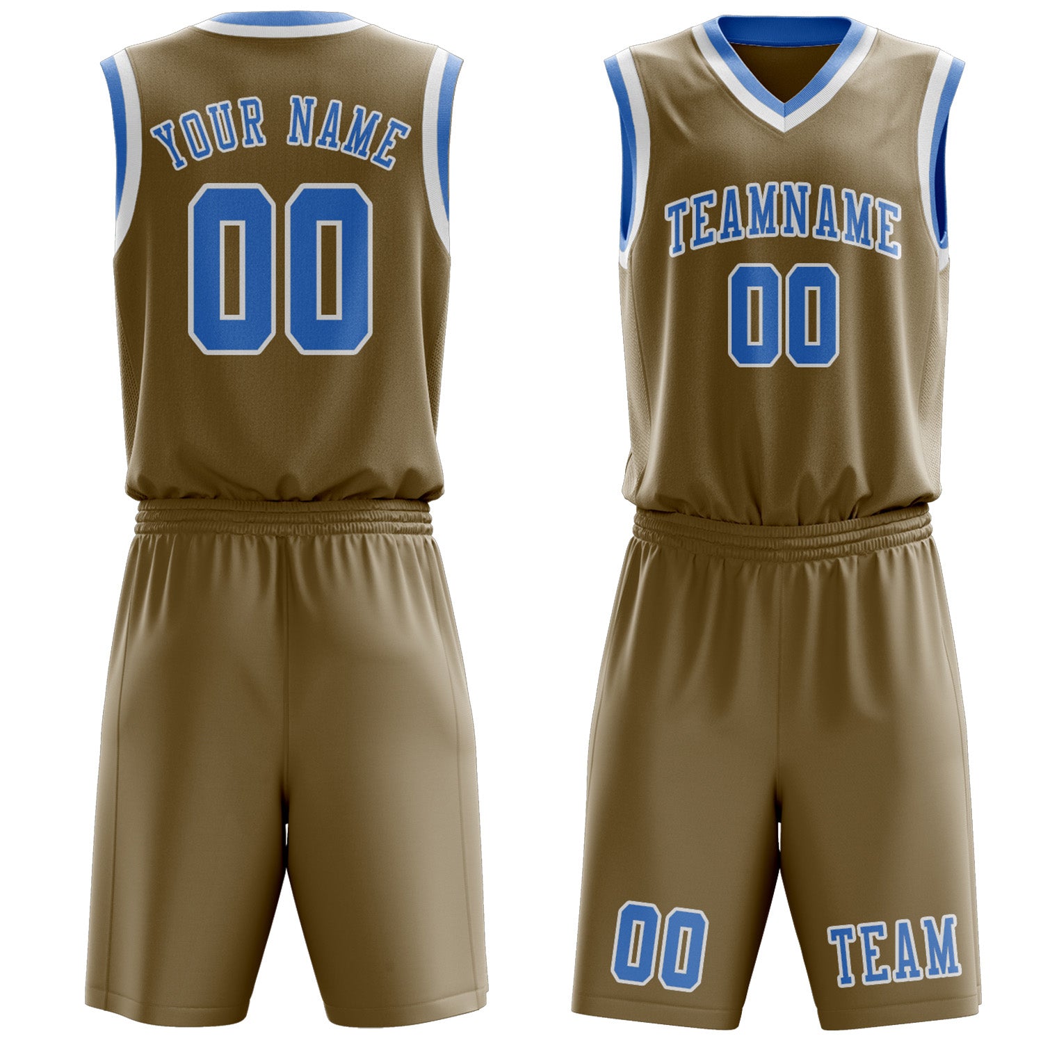 Benutzerdefiniertes Professionelles Hellkhaki Hellblau Basketballtrikot-Set