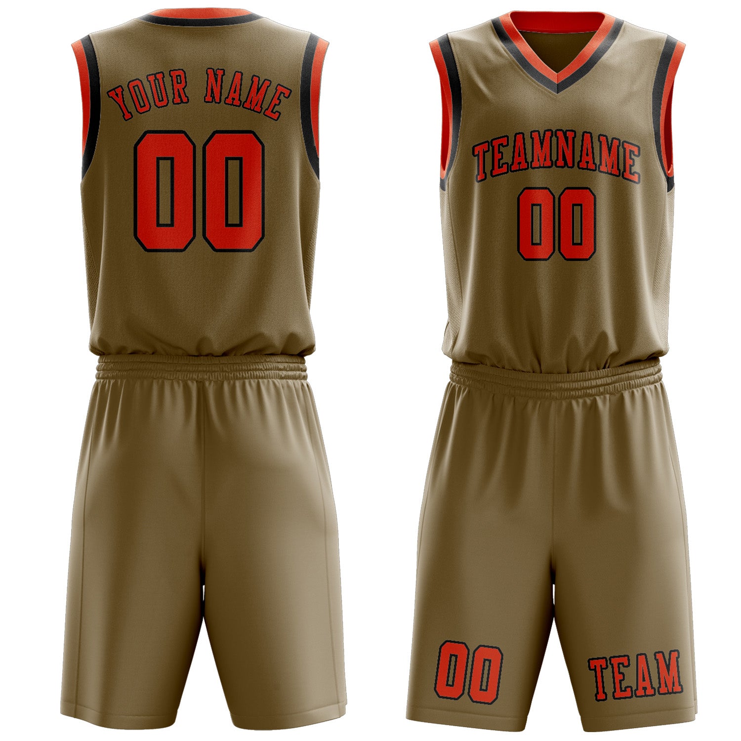 Benutzerdefiniertes Professionelles Hellkhaki Orangerot Basketballtrikot-Set