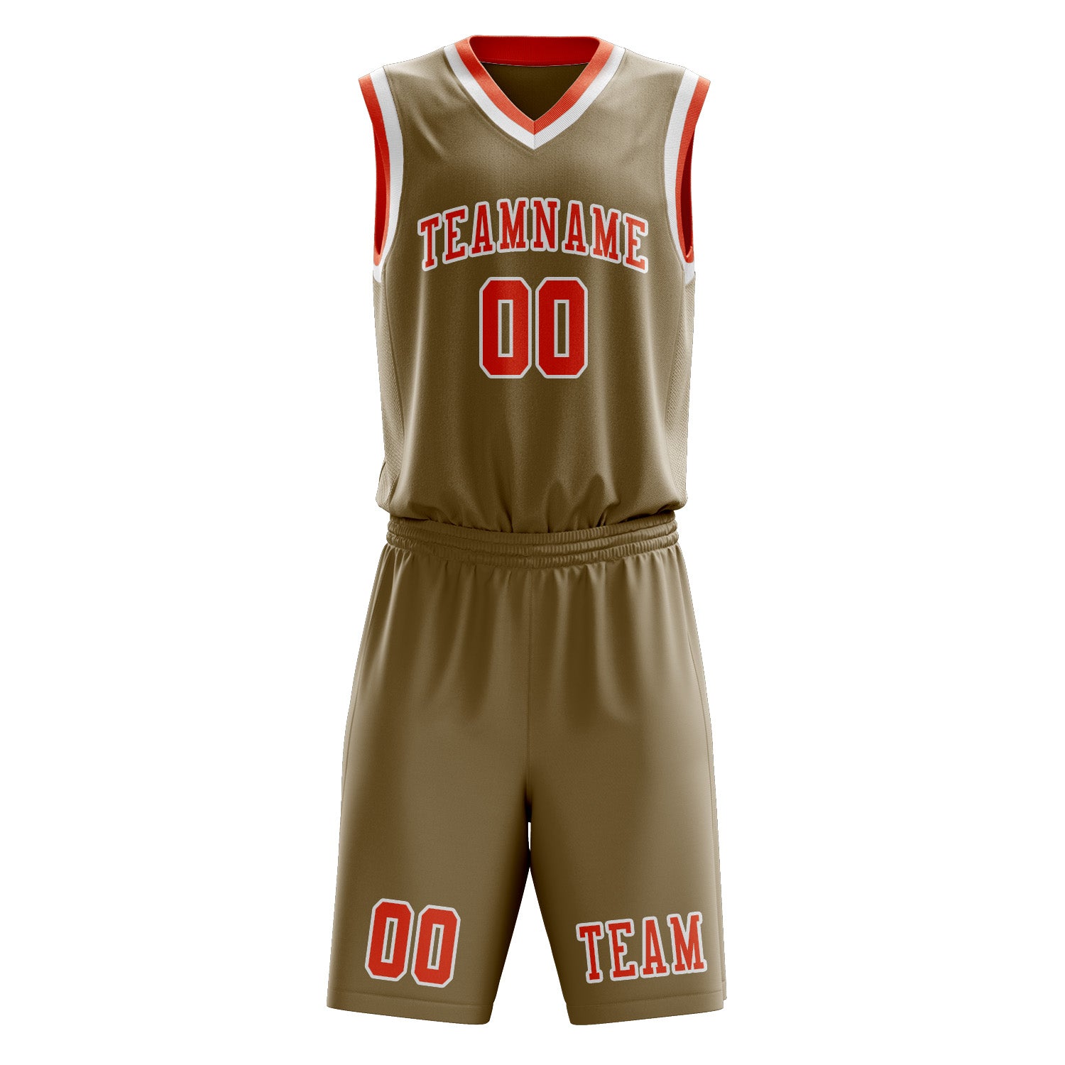 Benutzerdefiniertes Professionelles Hellkhaki Orangerot Basketballtrikot-Set