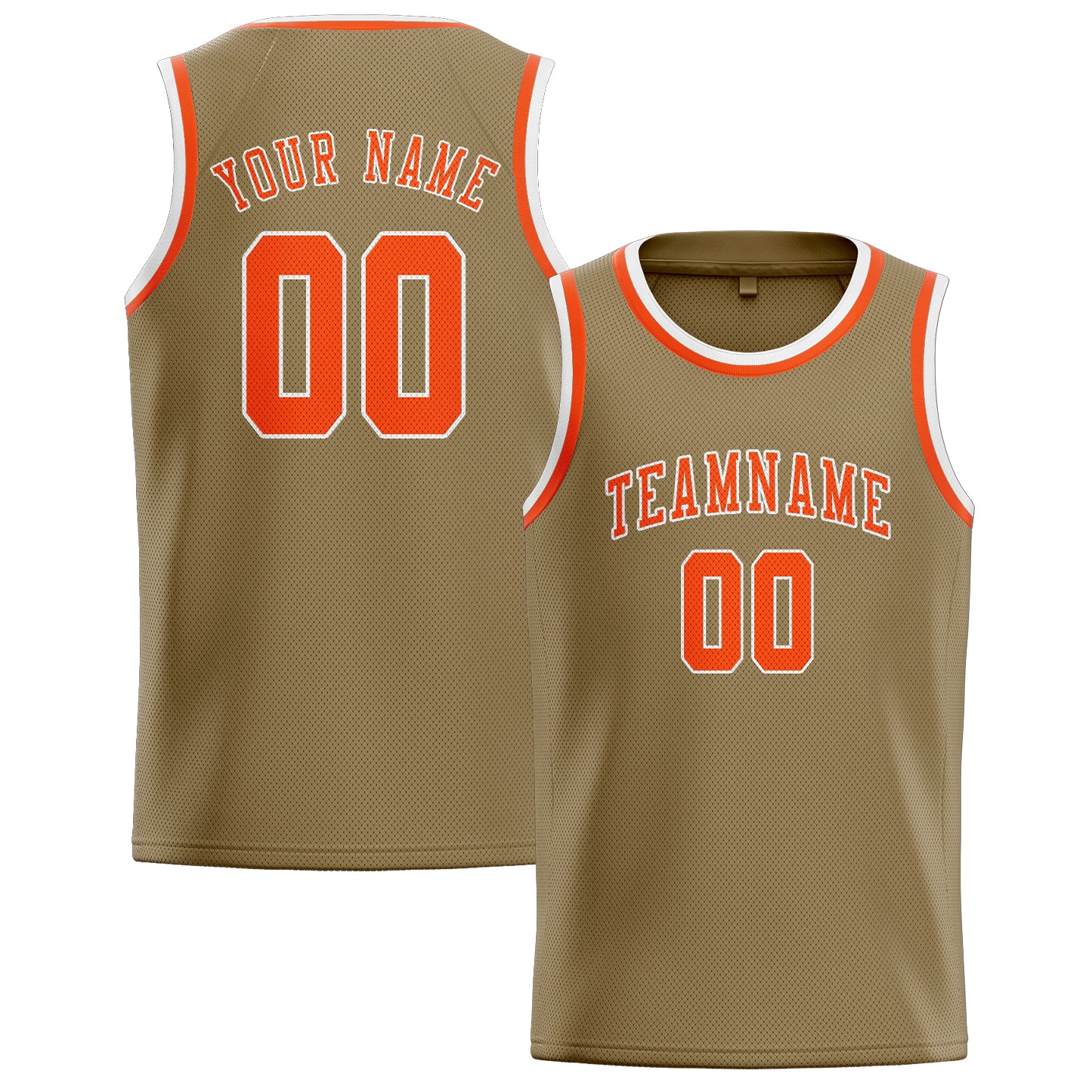 Benutzerdefiniertes Professionelles Hellkhaki Orangerot Basketballtrikot