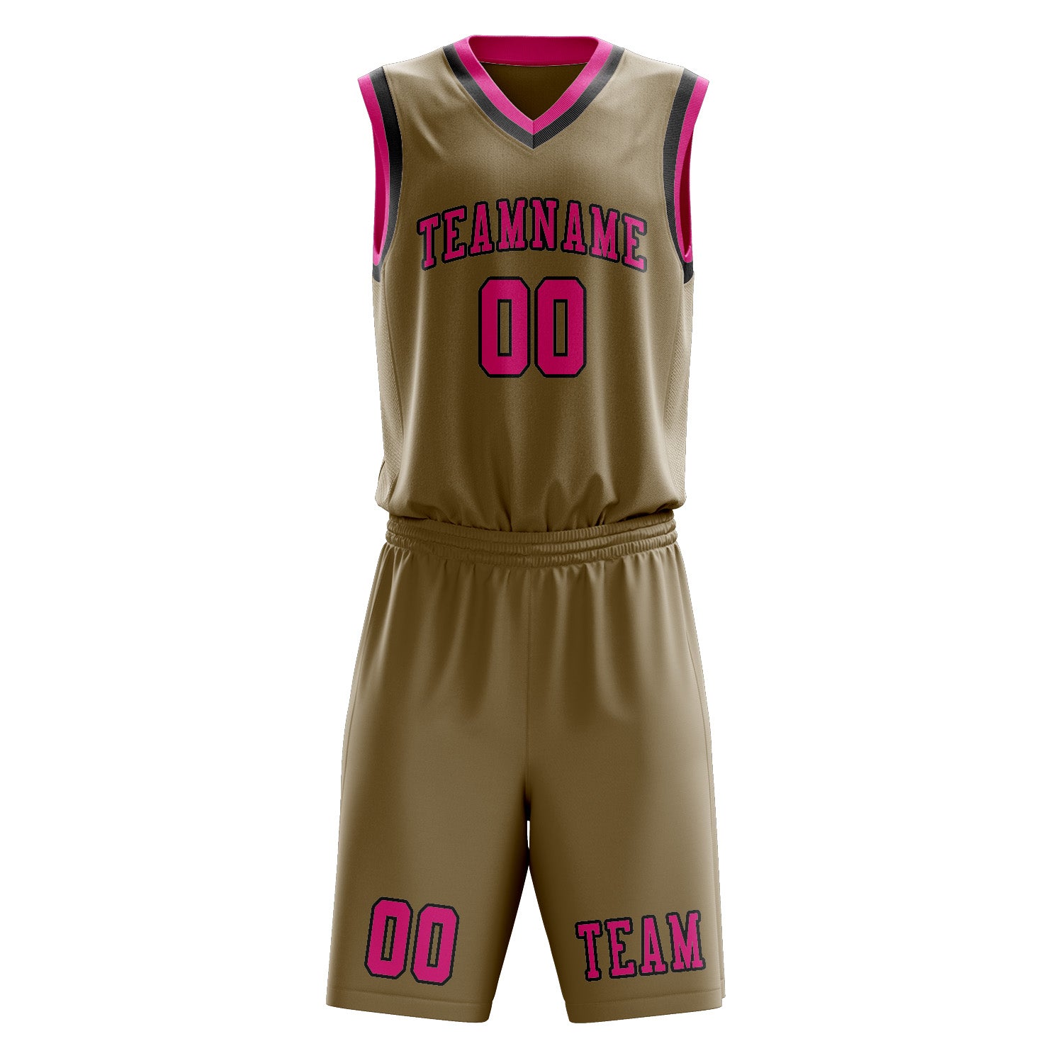 Benutzerdefiniertes Professionelles Hellkhaki Rosarot Basketballtrikot-Set