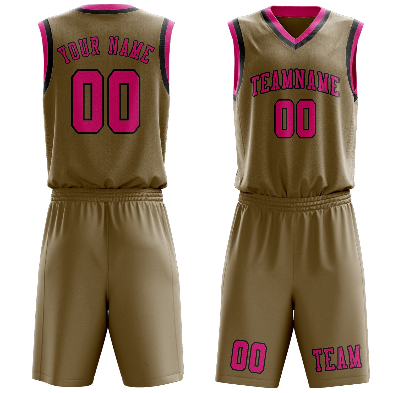 Benutzerdefiniertes Professionelles Hellkhaki Rosarot Basketballtrikot-Set