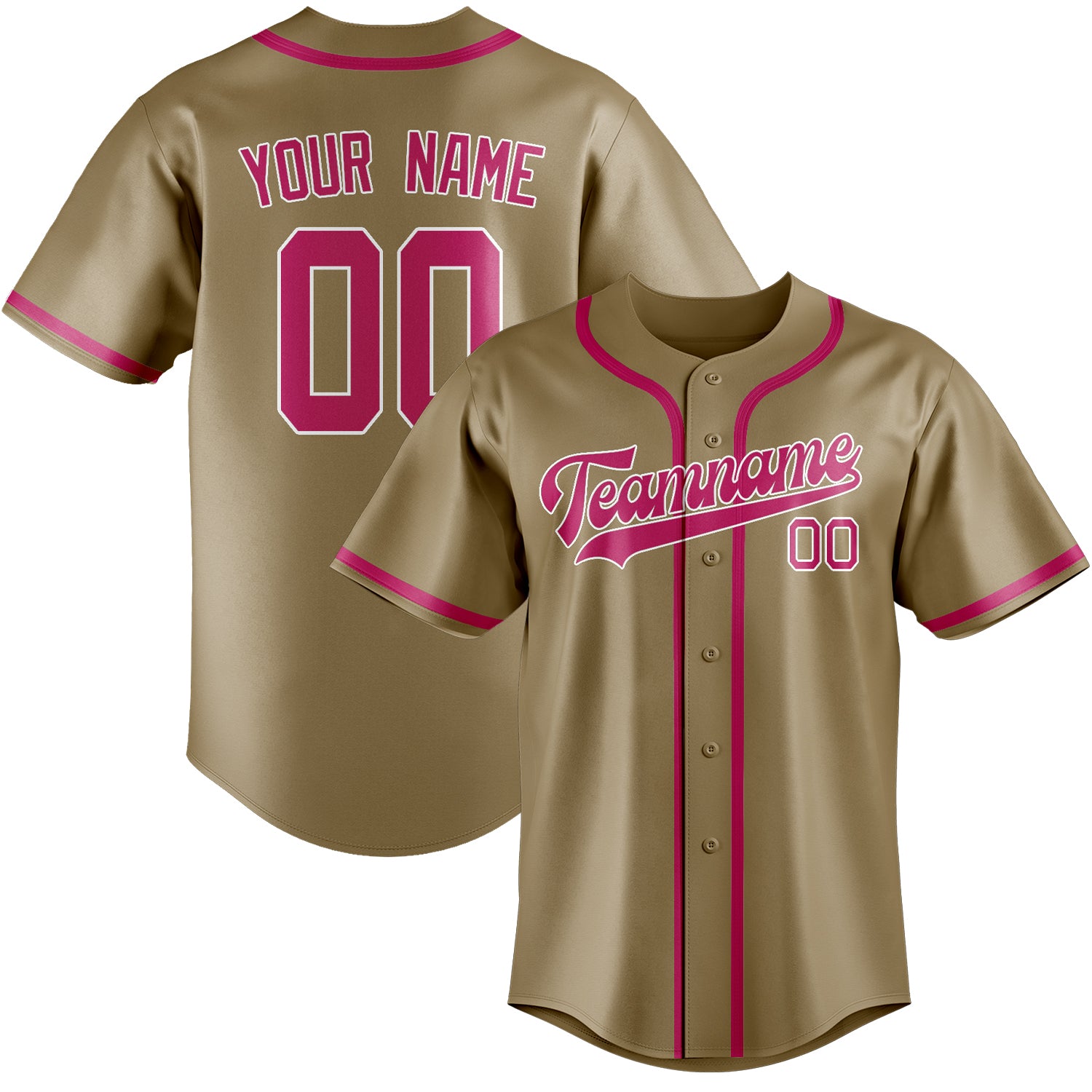 Benutzerdefiniertes Professionelles Hellkhaki Rosarot Baseballtrikot