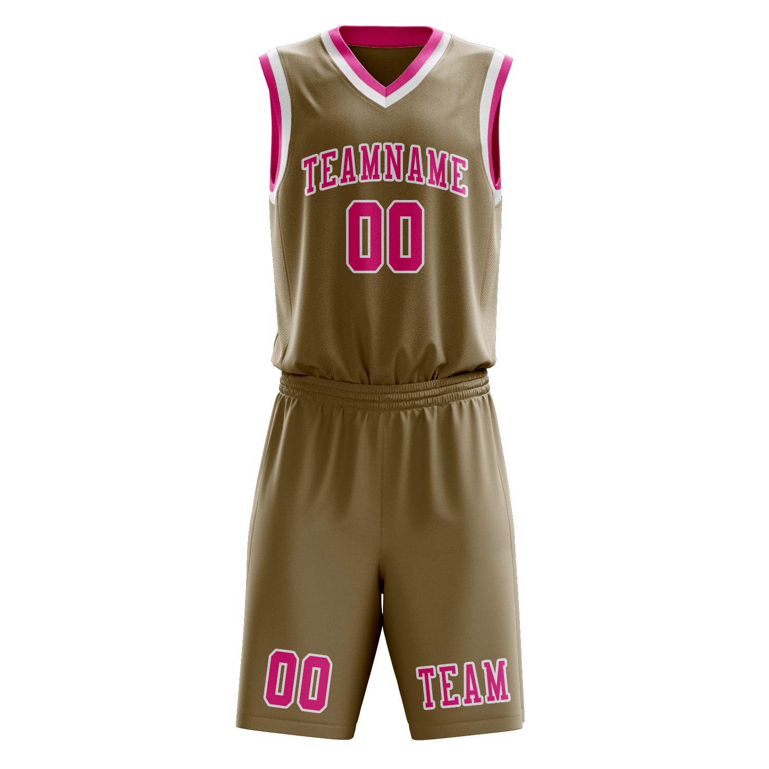Benutzerdefiniertes Professionelles Hellkhaki Rosarot Basketballtrikot-Set