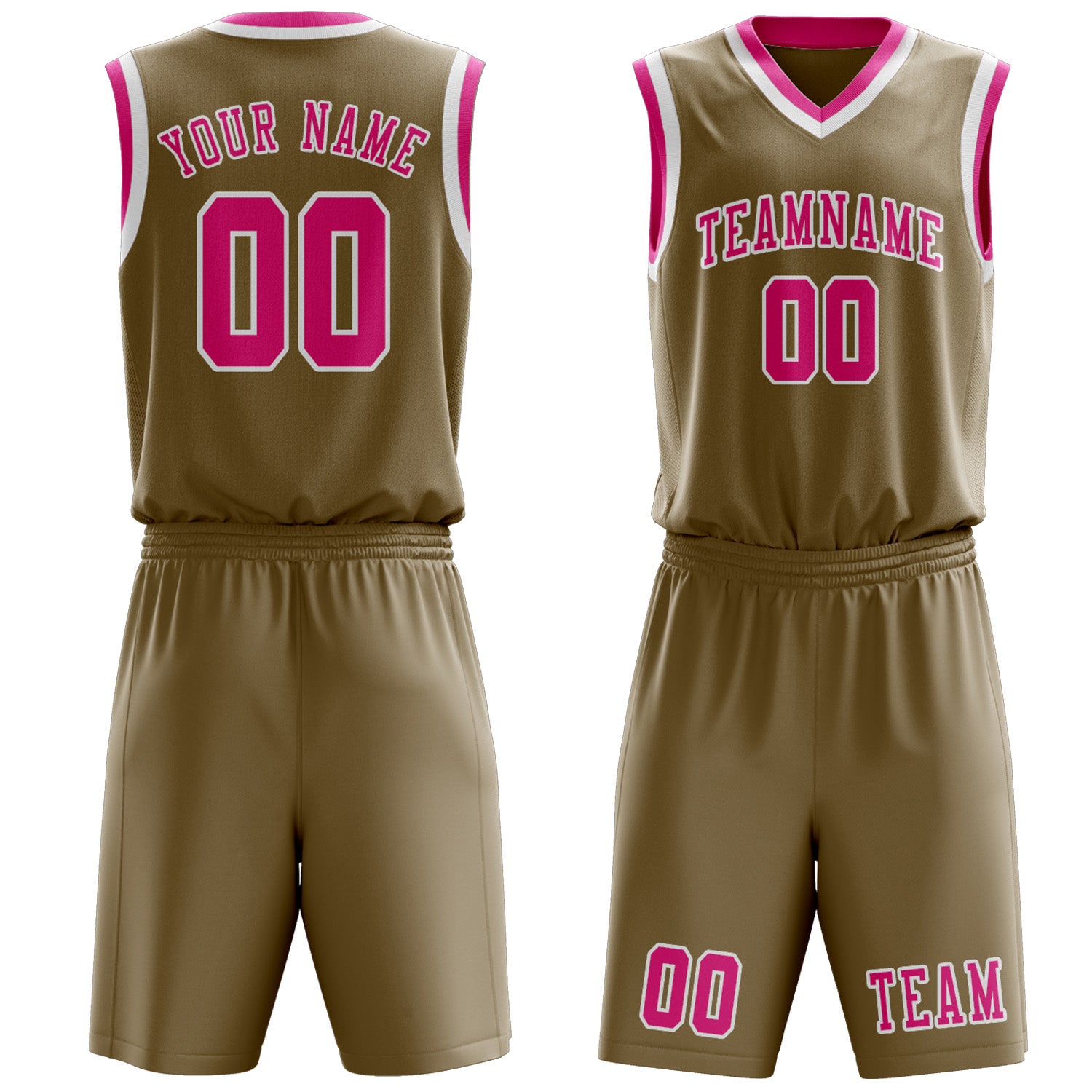 Benutzerdefiniertes Professionelles Hellkhaki Rosarot Basketballtrikot-Set