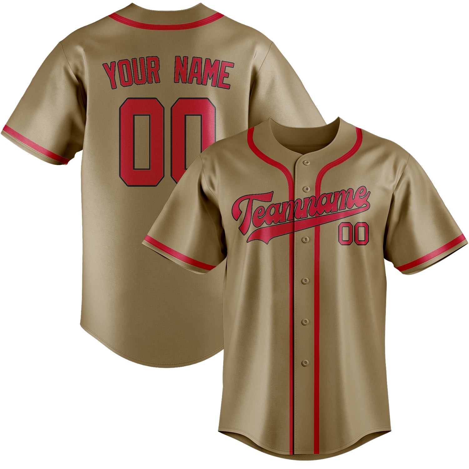 Benutzerdefiniertes Professionelles Hellkhaki Rot Baseballtrikot