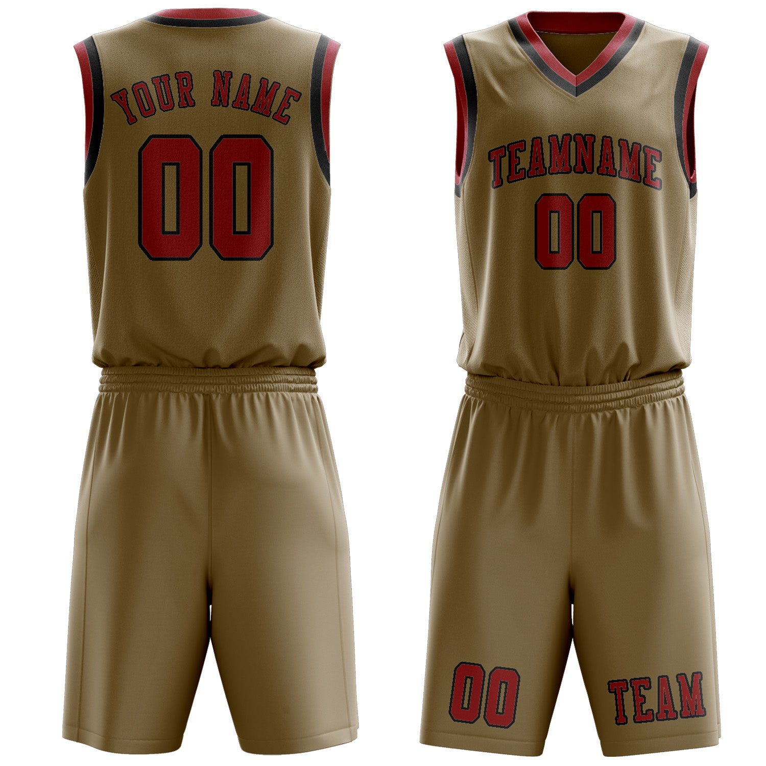 Benutzerdefiniertes Professionelles Hellkhaki Rot Basketballtrikot-Set