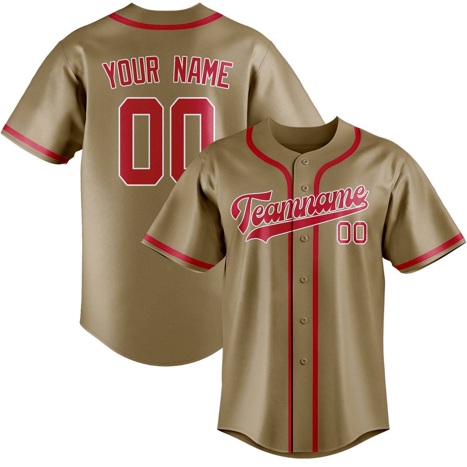 Benutzerdefiniertes Professionelles Hellkhaki Rot Baseballtrikot