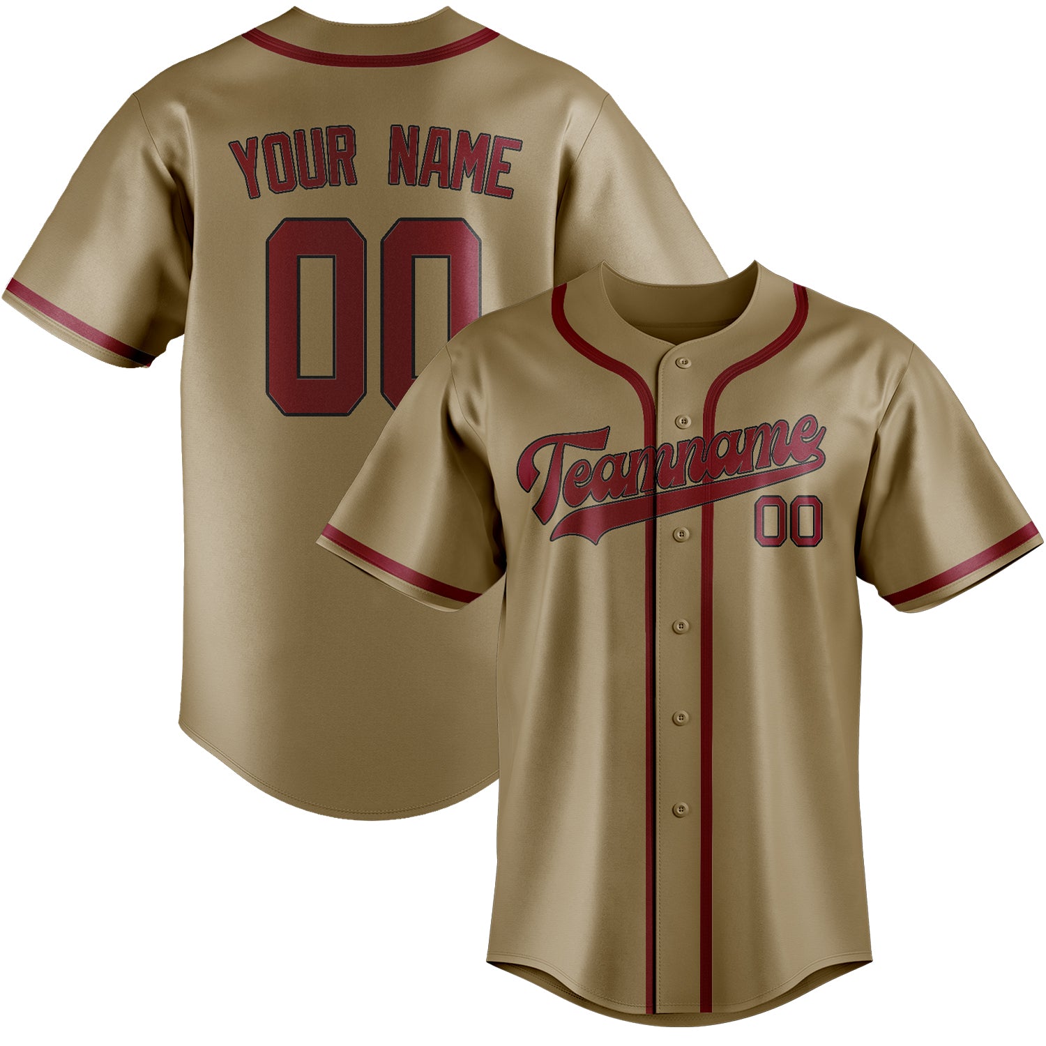 Benutzerdefiniertes Professionelles Hellkhaki Karmesinrot Baseballtrikot
