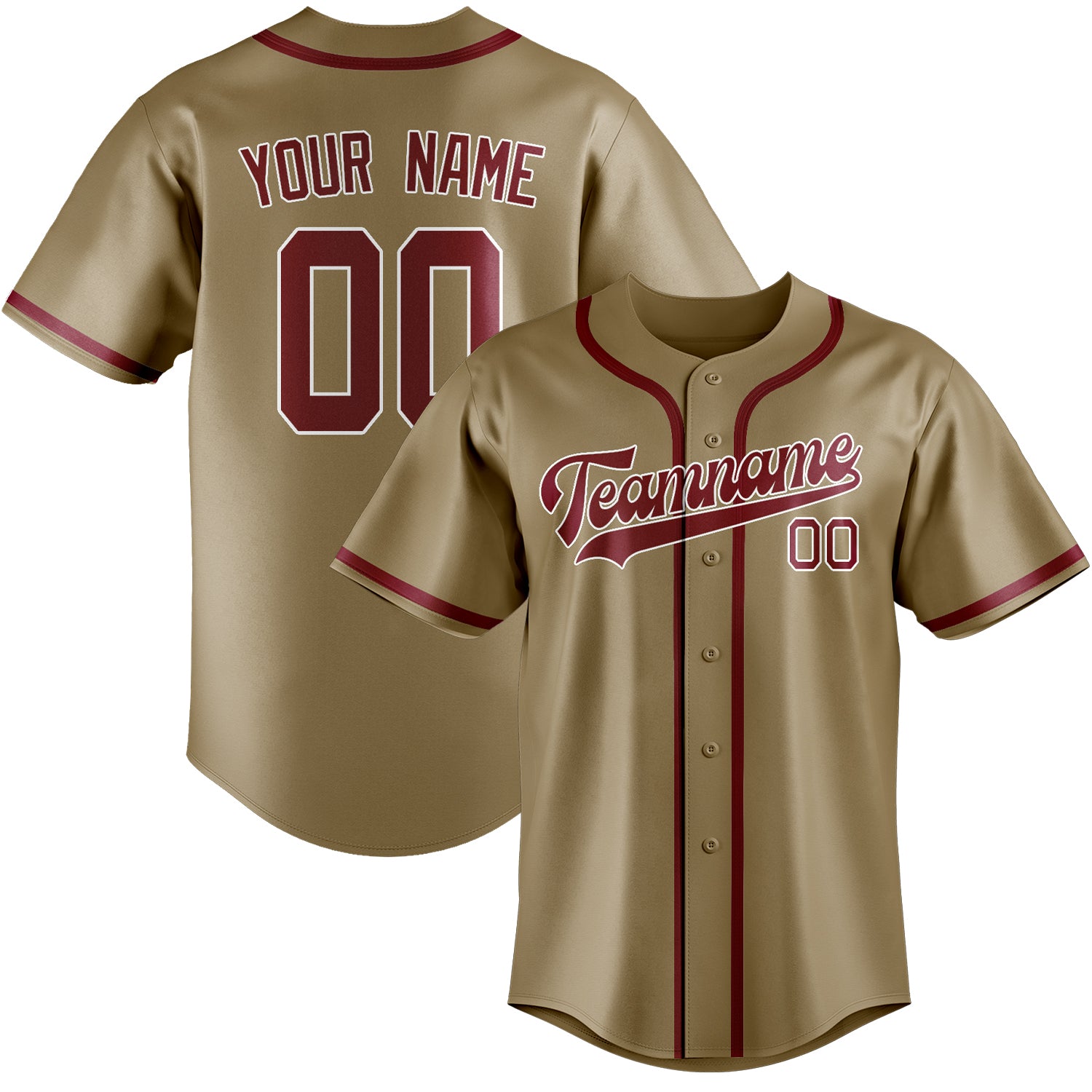 Benutzerdefiniertes Professionelles Hellkhaki Karmesinrot Baseballtrikot