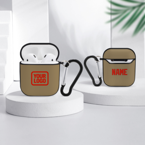 Maßgeschneidertes Hellkhaki Orangerot AirPods-Hülle