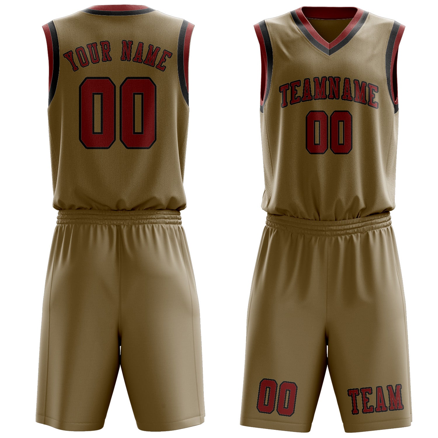 Benutzerdefiniertes Professionelles Hellkhaki Korallenrot Basketballtrikot-Set