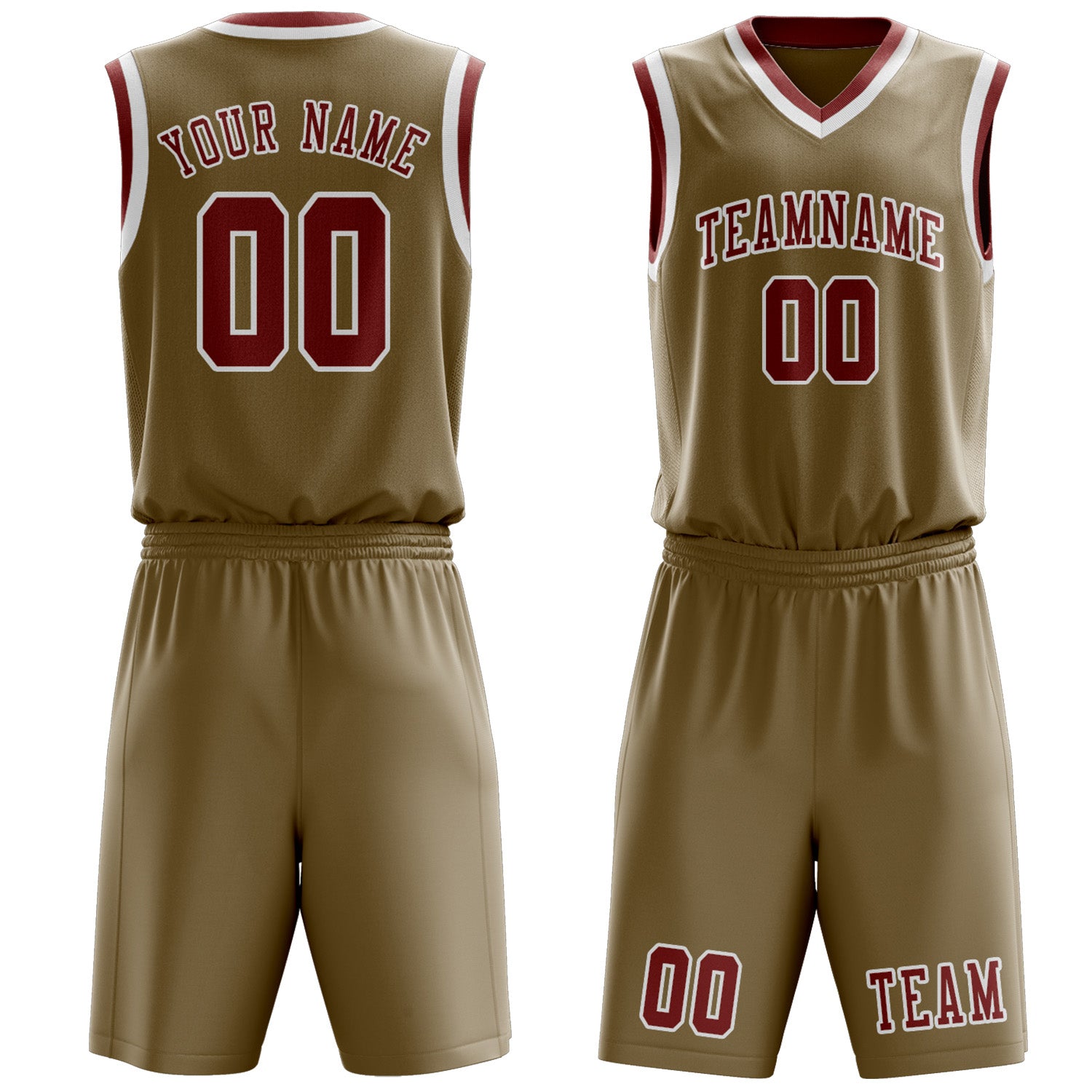 Benutzerdefiniertes Professionelles Hellkhaki Korallenrot Basketballtrikot-Set