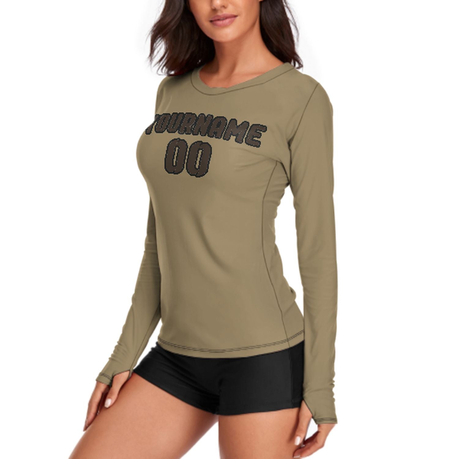 Camicia da donna a maniche lunghe color kaki chiaro su misura