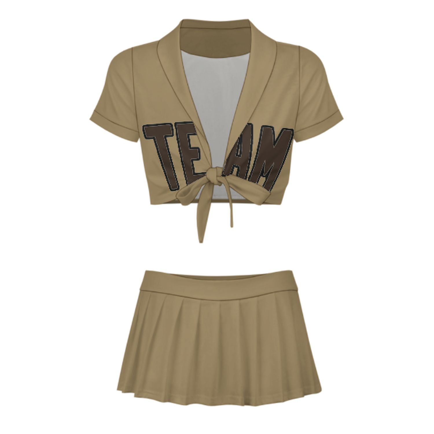 Maßgeschneidertes Hellkhaki Braun Cheerleader Outfit Set