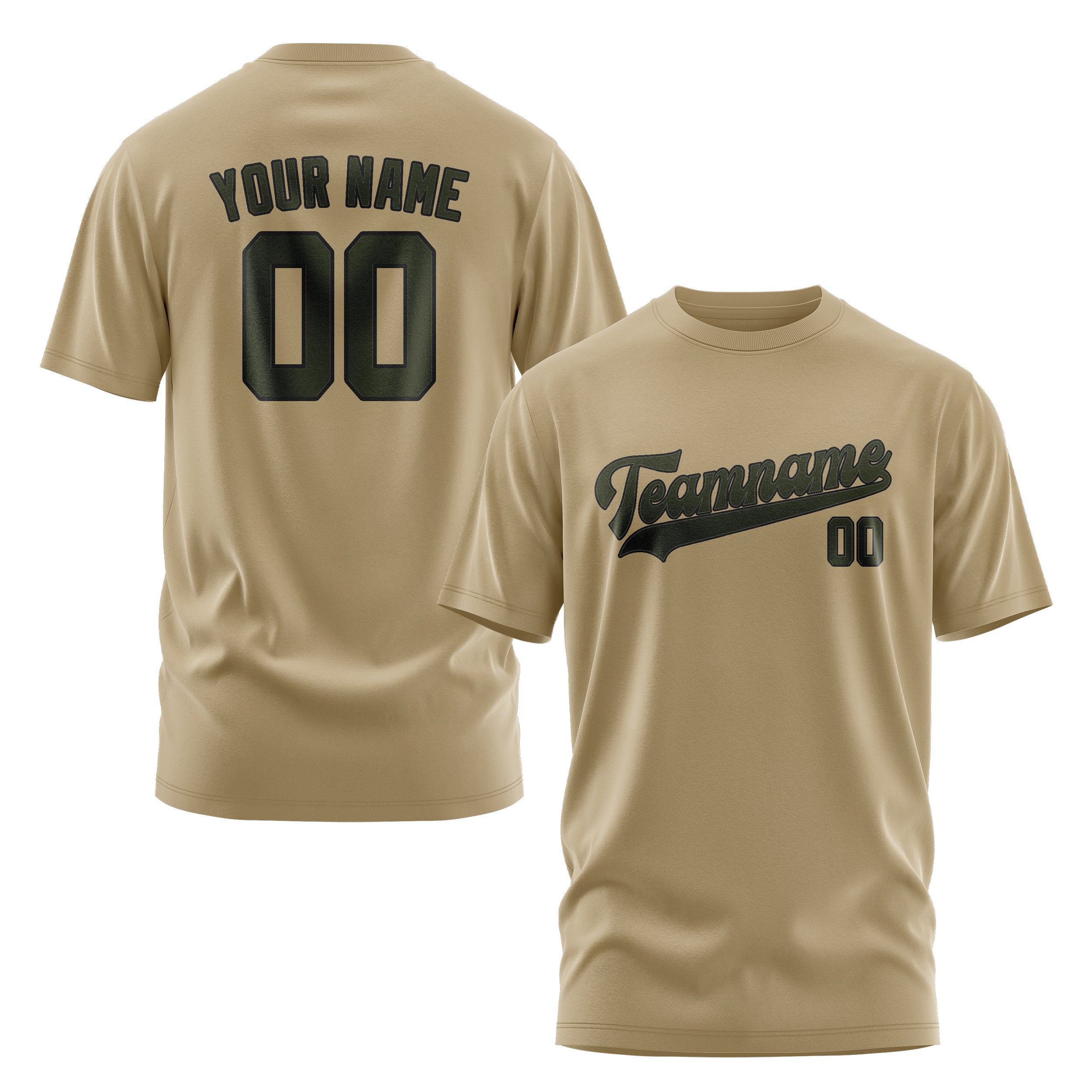 Maßgeschneidertes Hellkhaki Dunkles Oliv T-Shirt