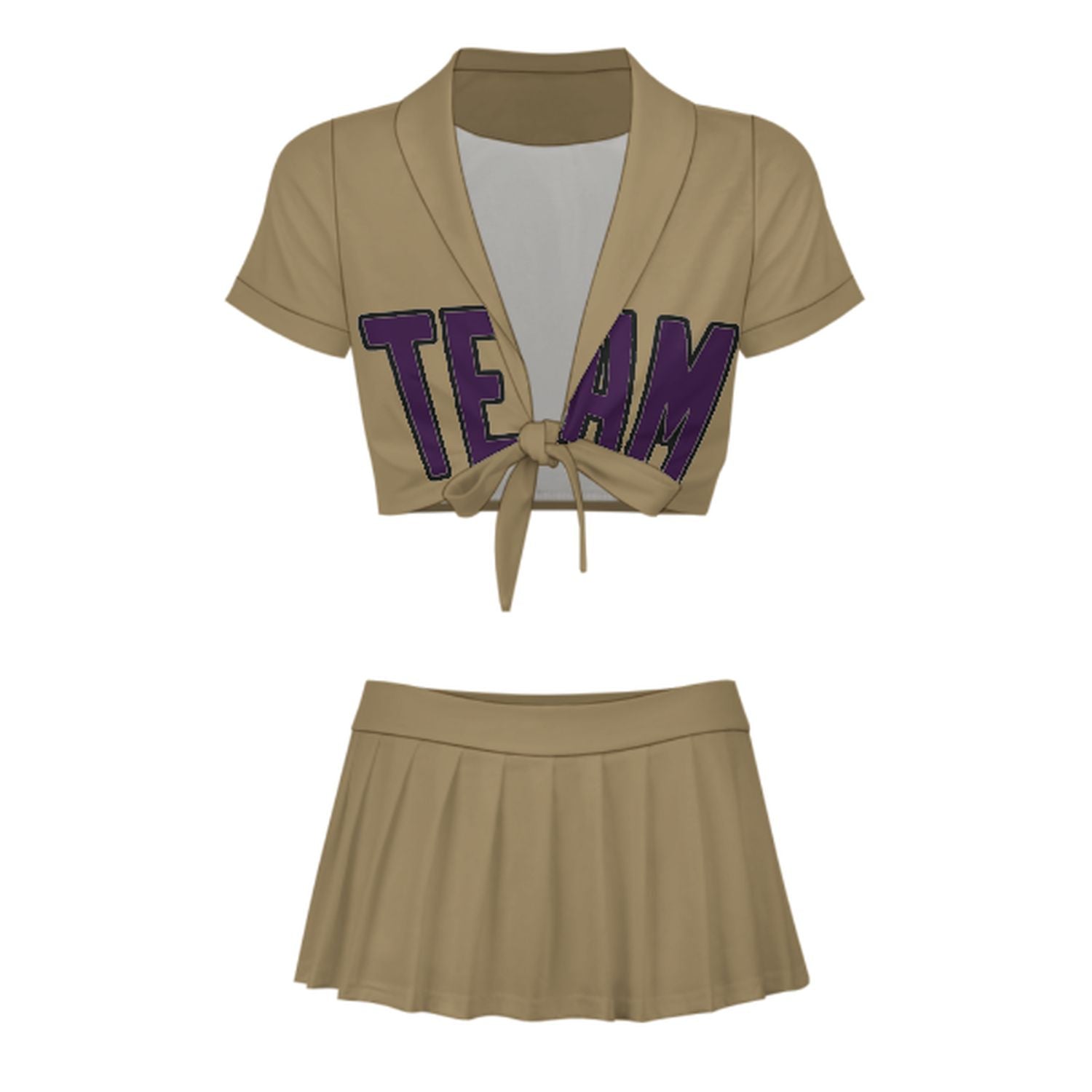Maßgeschneidertes Hellkhaki Lila Cheerleader Outfit Set