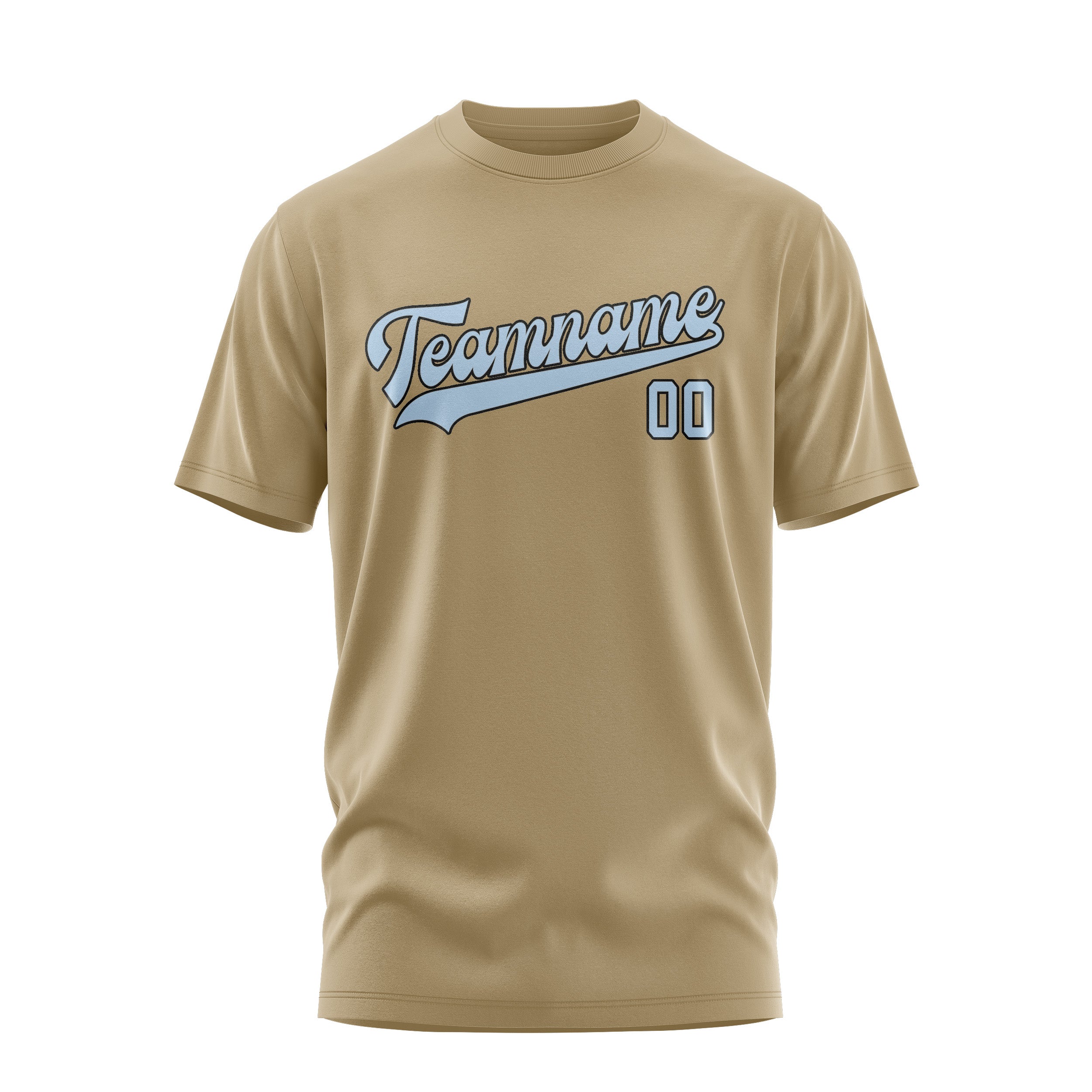 Maßgeschneidertes Hellkhaki Hellblau T-Shirt