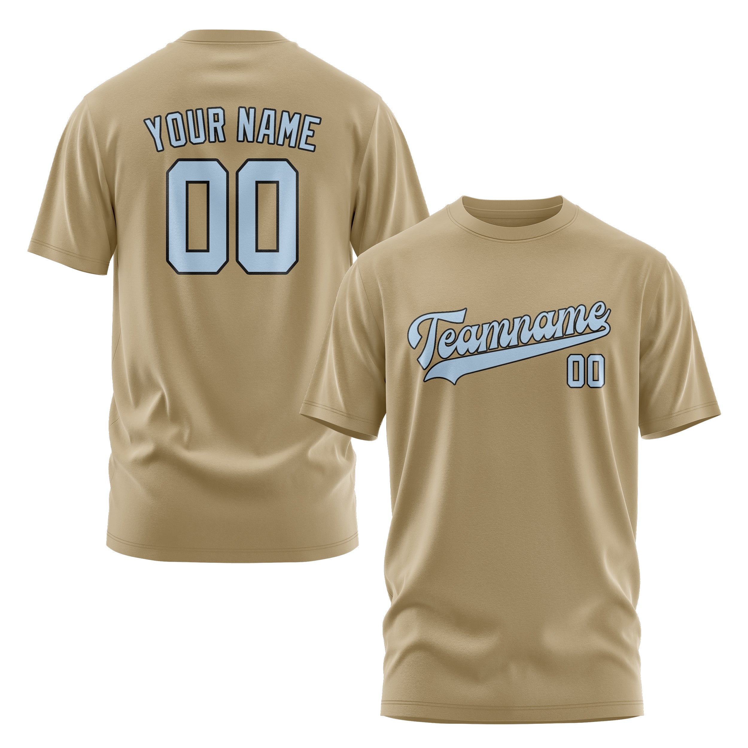 Maßgeschneidertes Hellkhaki Hellblau T-Shirt