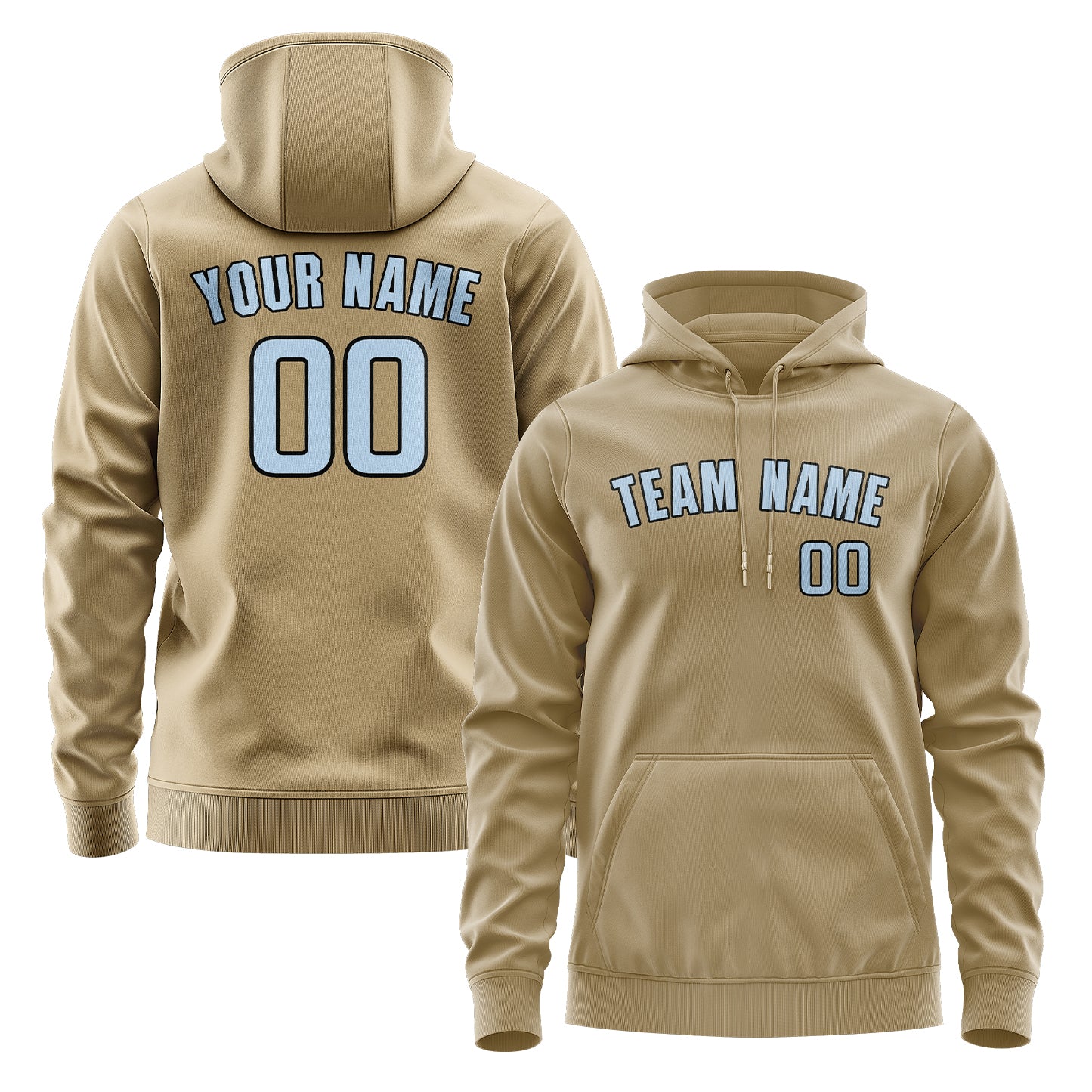 Maßgeschneidertes Hellkhaki Hellblau Hoodie