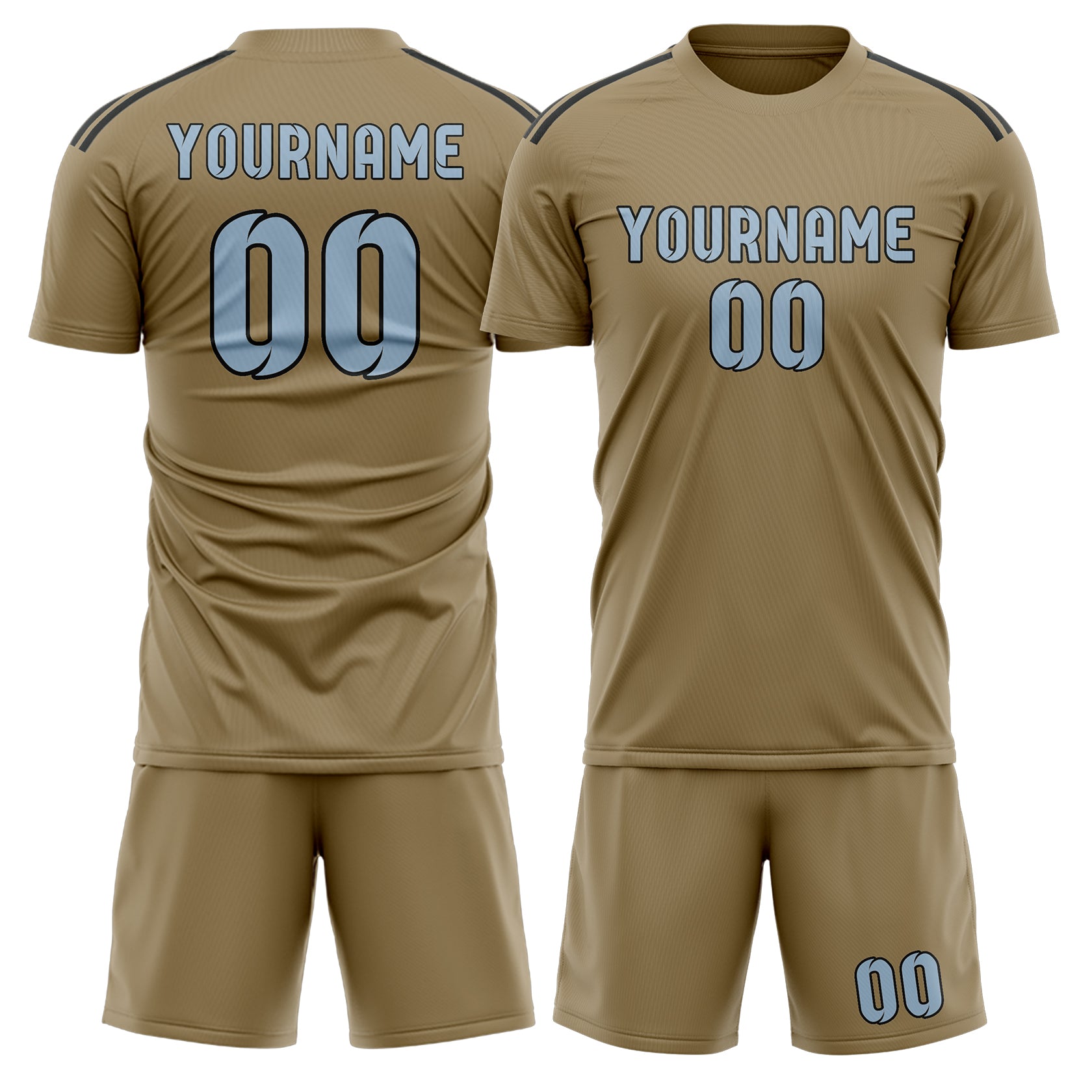 Maßgeschneidertes Professionelles Hellkhaki Hellblau Fußballtrikot-Set