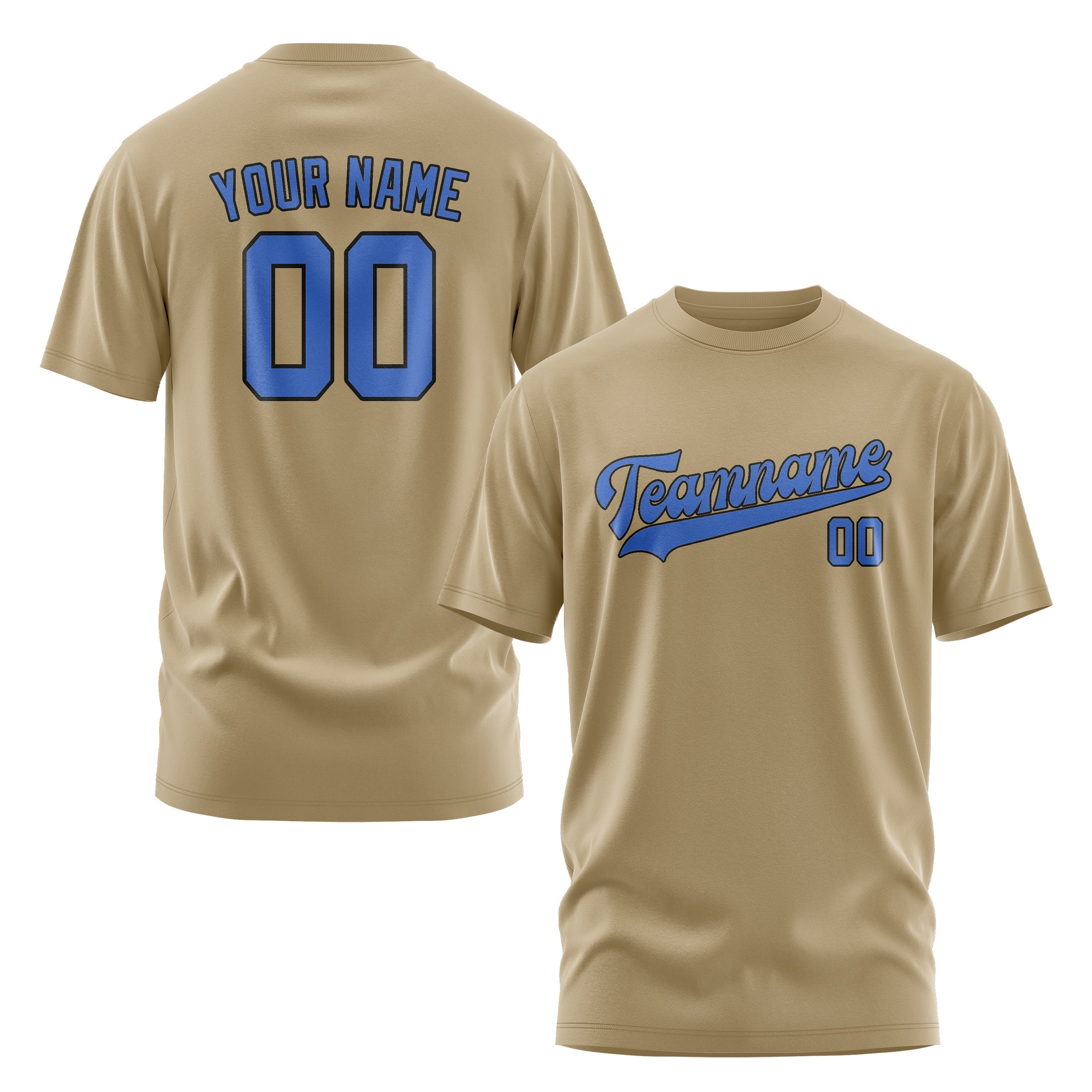 Maßgeschneidertes Hellkhaki Himmelblau T-Shirt