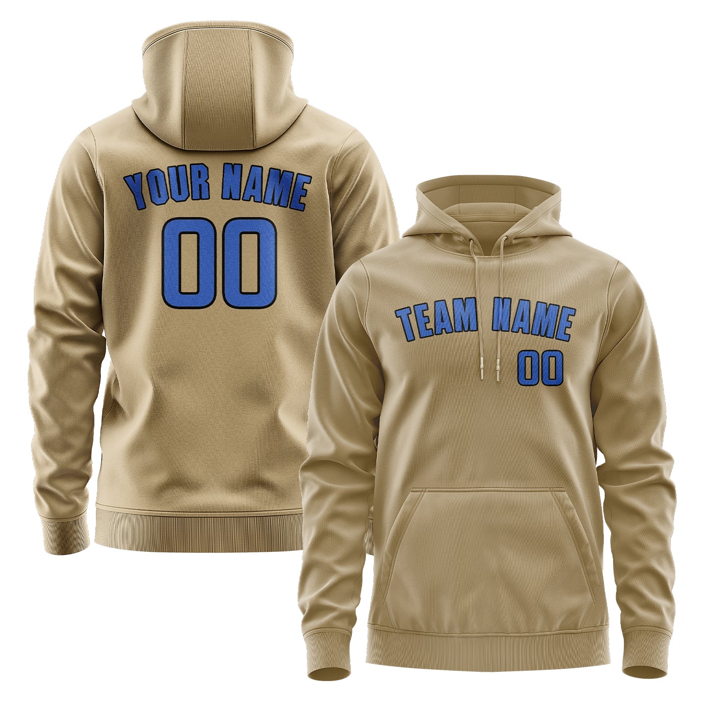 Maßgeschneidertes Hellkhaki Himmelblau Hoodie