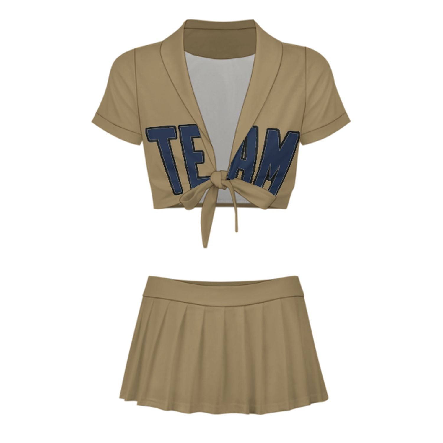Maßgeschneidertes Hellkhaki Marineblau Cheerleader Outfit Set