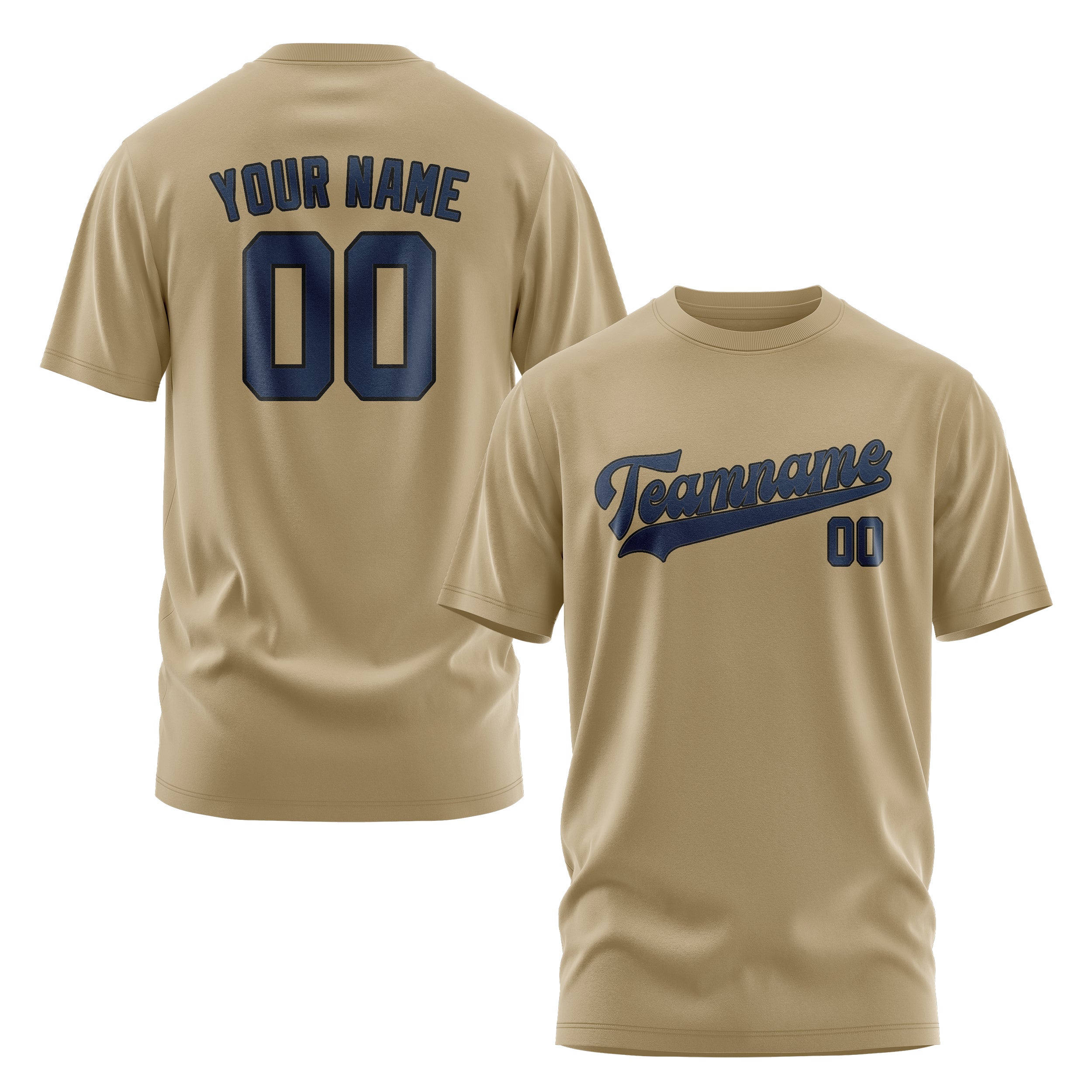 Maßgeschneidertes Hellkhaki Marineblau T-Shirt