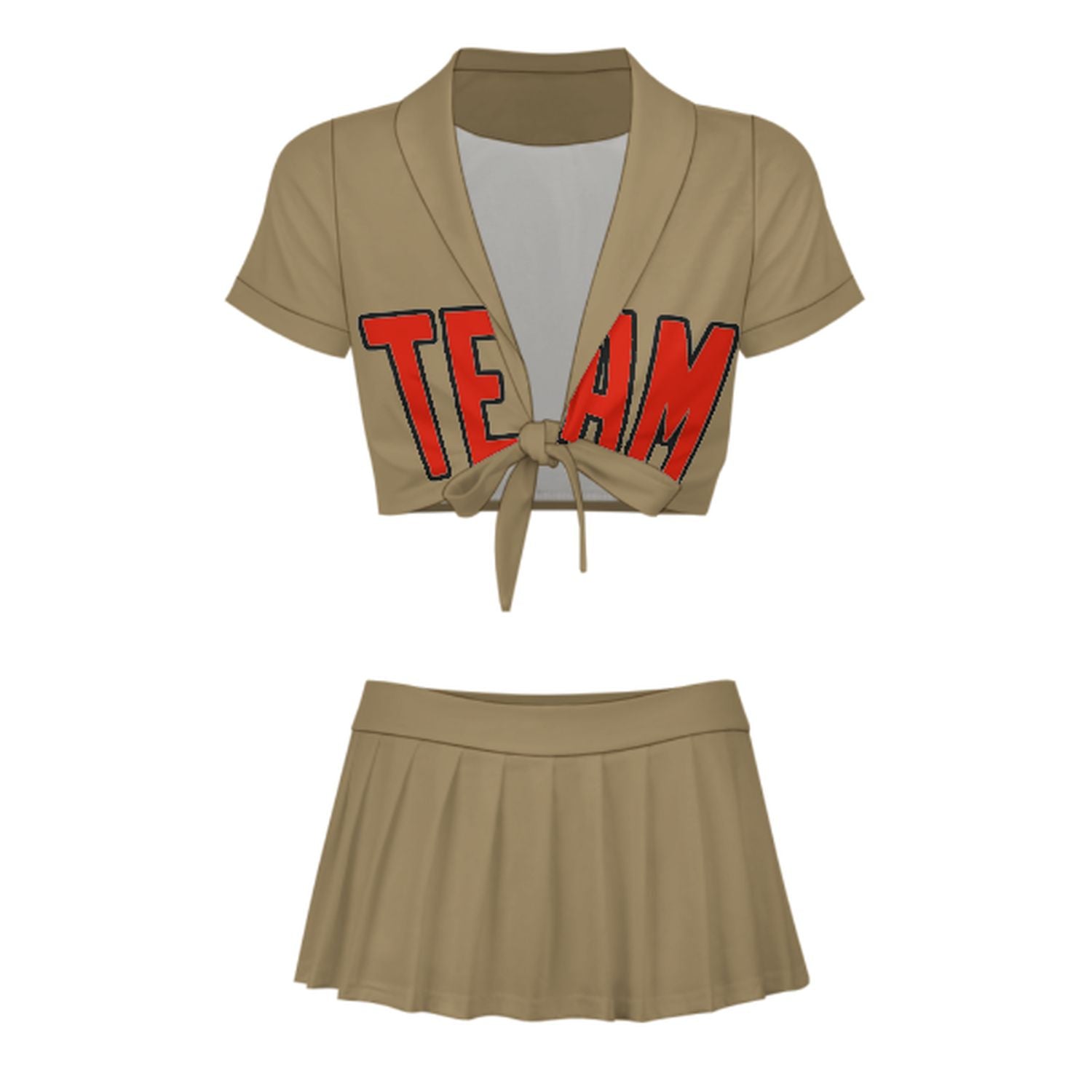 Maßgeschneidertes Hellkhaki Orangerot Cheerleader Outfit Set